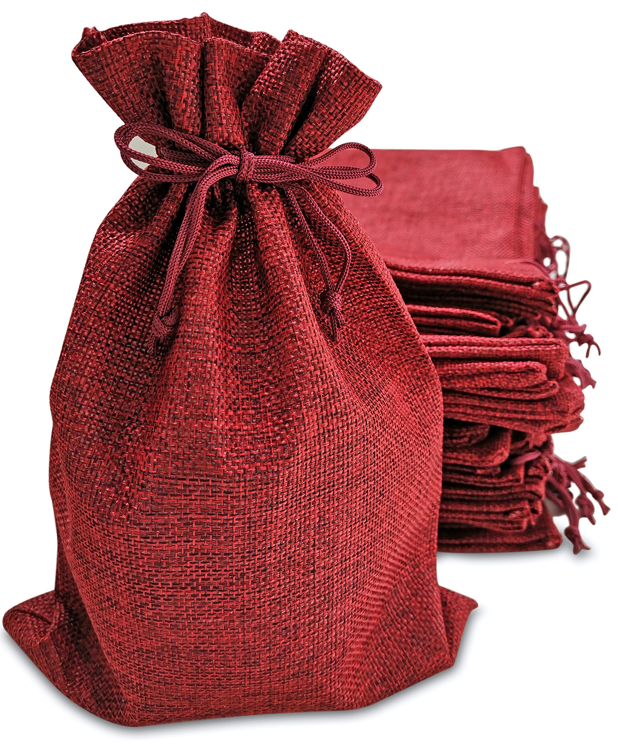 50 Small Burlap Drawstring Bags 4x6 Inch - Bulk Pack of Rustic Gift Bags for Christmas, Holidays, Weddings & Birthdays - Perfect for Party Favors, Jewelry, Treats & Advent Calendars (Red) - Great for DIY Crafts, Wedding Decor & Small Gift Packaging