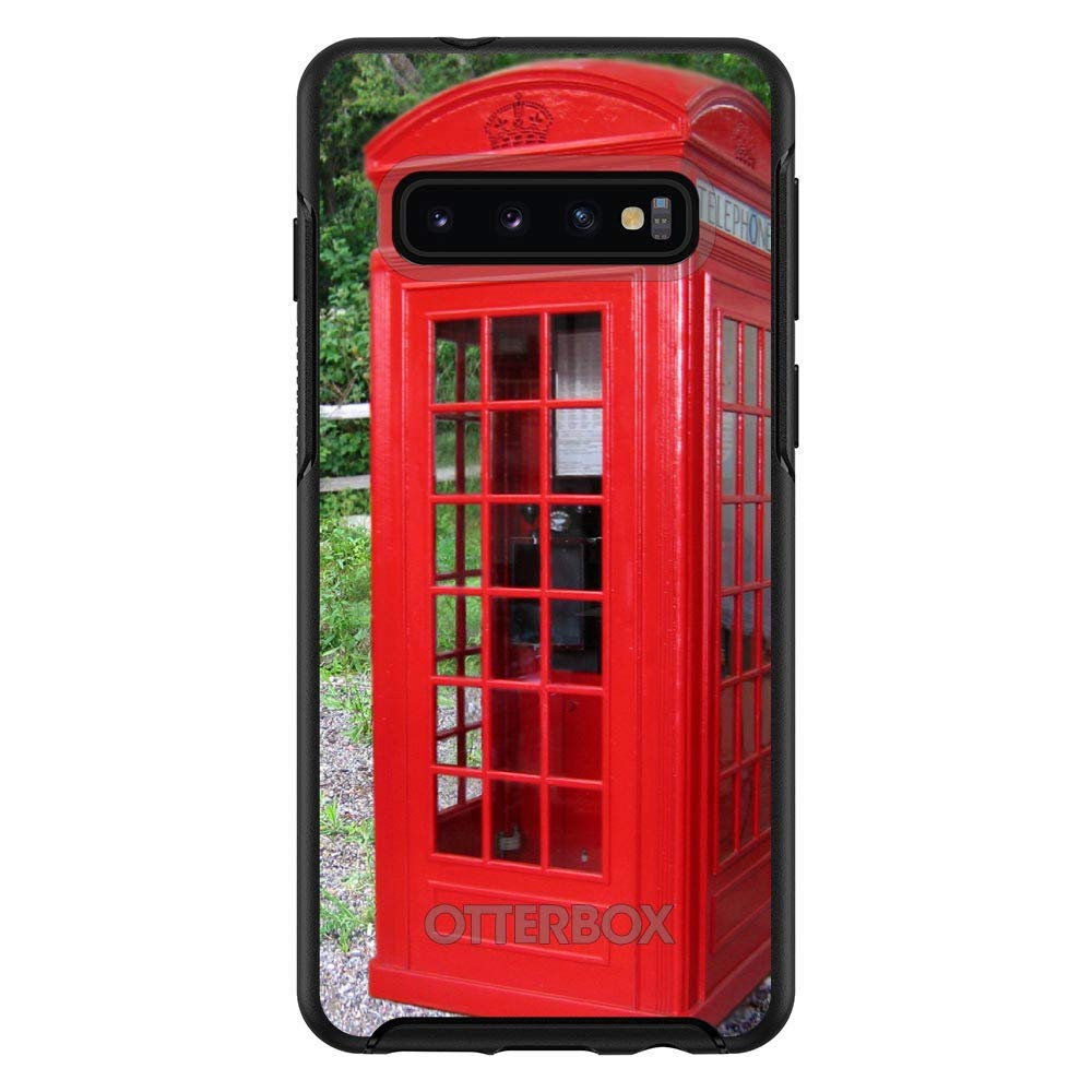 **DistinctInk Samsung Galaxy S10+ Plus Case (6.4 Inch) - Slim Protective Cover, Shockproof & Scratch Resistant - Black Design with Red London Phone Booth Print - Compatible with OtterBox Symmetry - Perfect for Travel, Work & Everyday Use**