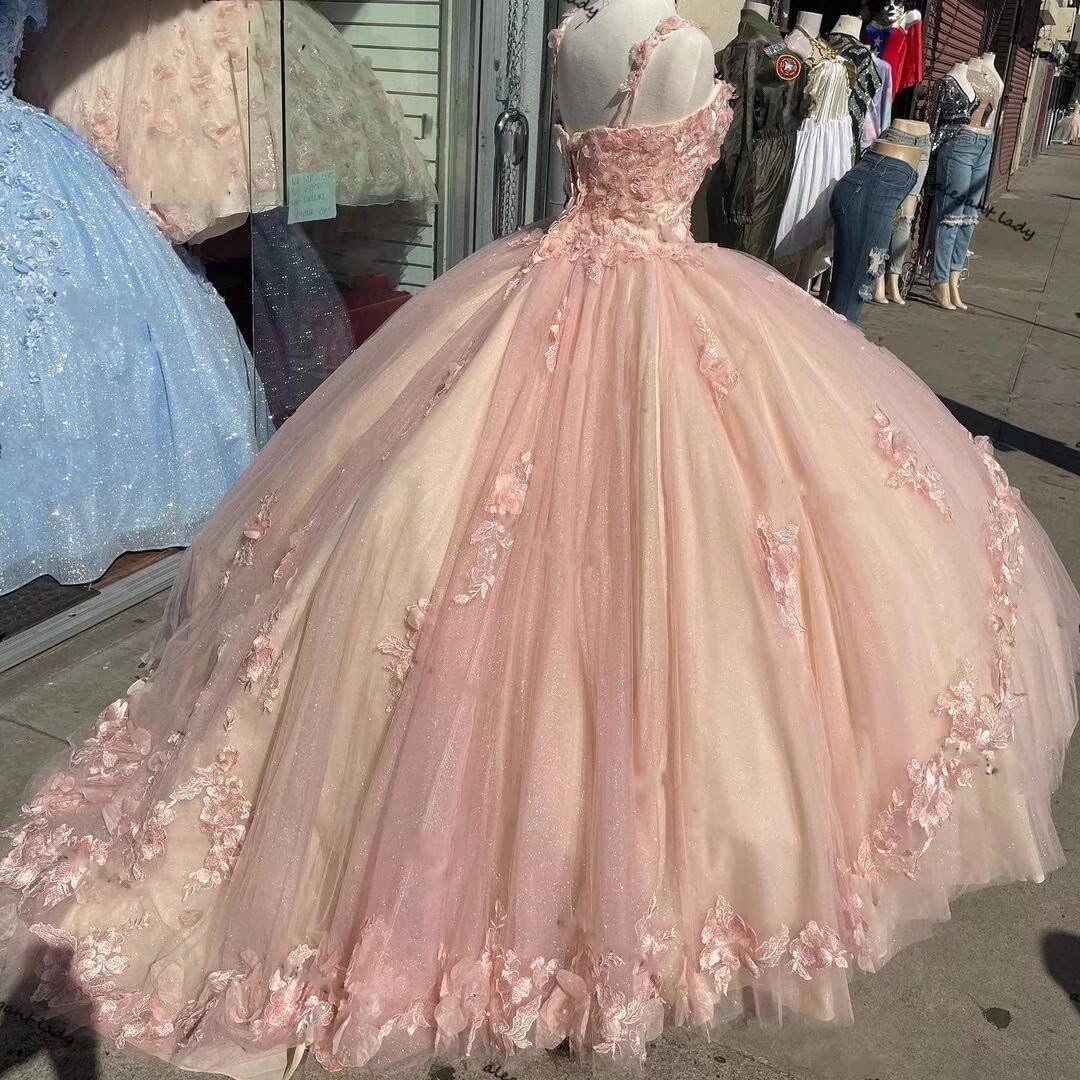 Elegant Ball Gowns for Sweet 16 & Quinceañera | Floral Applique Puffy Princess Prom Dresses 2025 | Perfect for Formal Dances, Birthday Parties & Special Occasions