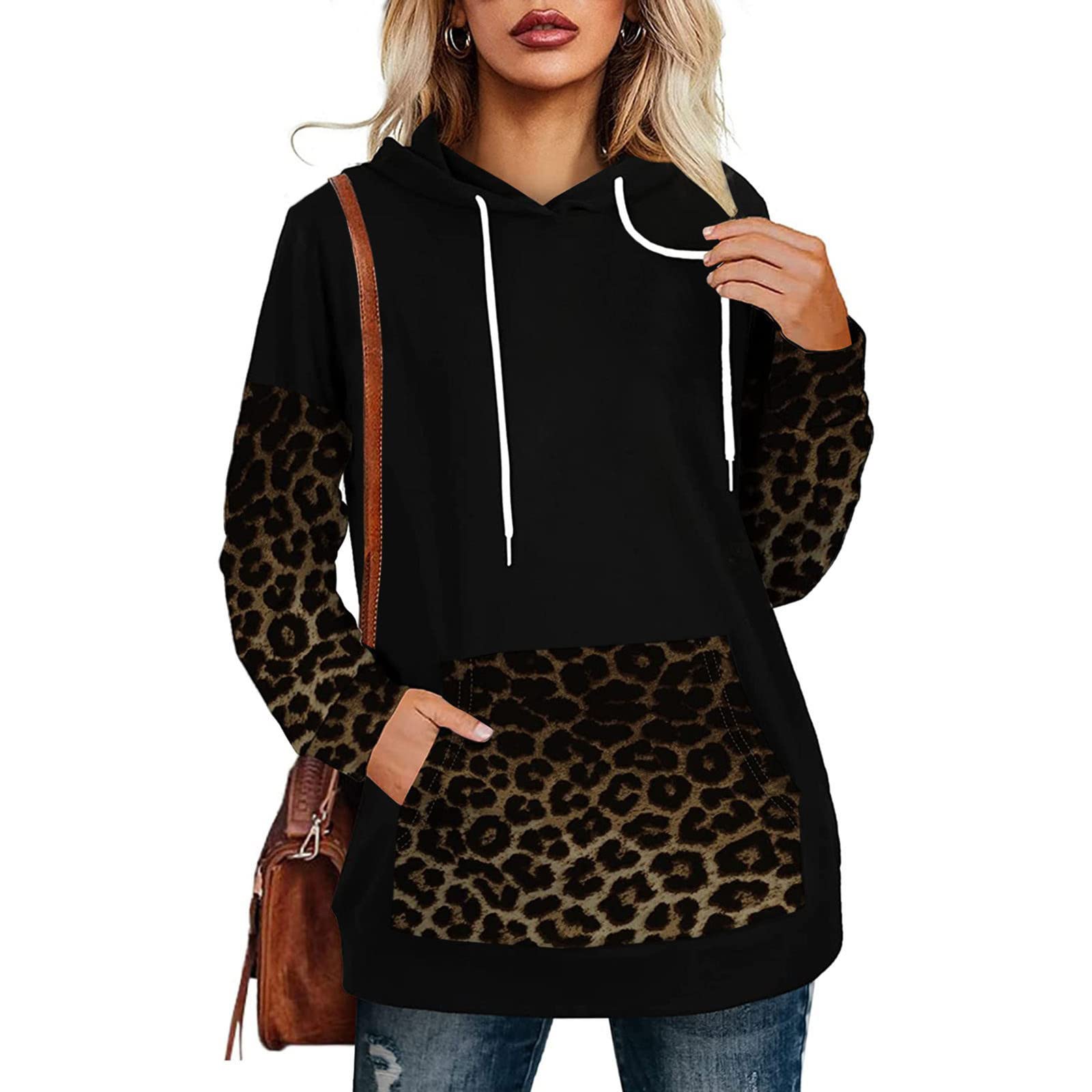 Women's Oversized Hooded Sweatshirt - Long Sleeve Plaid Camouflage Leopard Print Pullover for Casual Wear | Perfect for Fall, Winter & Cozy Loungewear