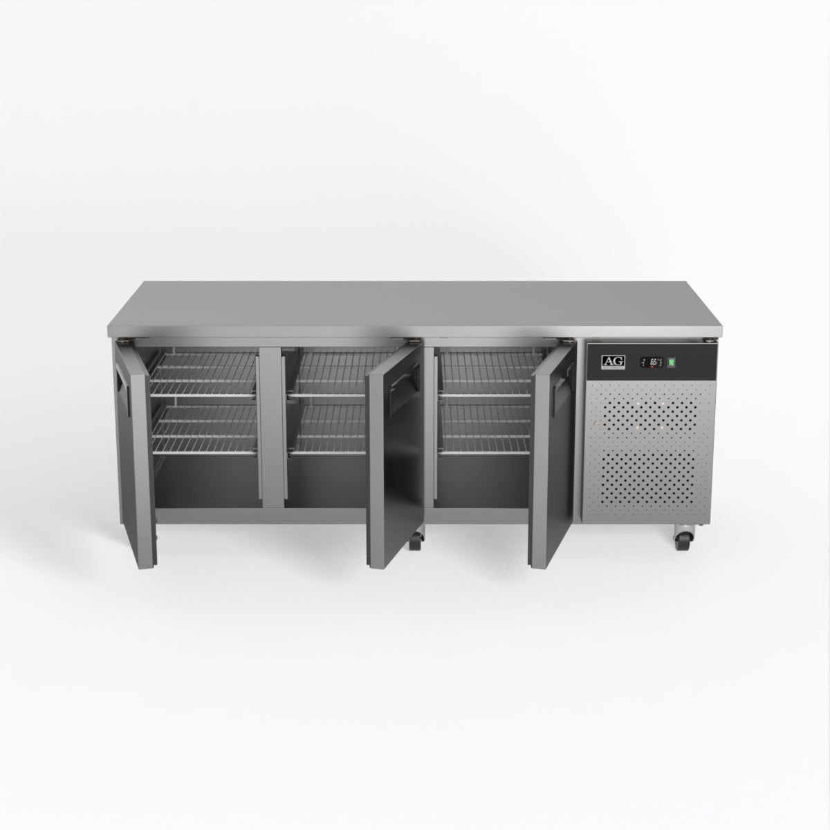 AG 3-Door Commercial Refrigerator - 800mm Depth Under Counter Fridge for Restaurants, Bars & Kitchens | Heavy-Duty Stainless Steel Worktop Freezer