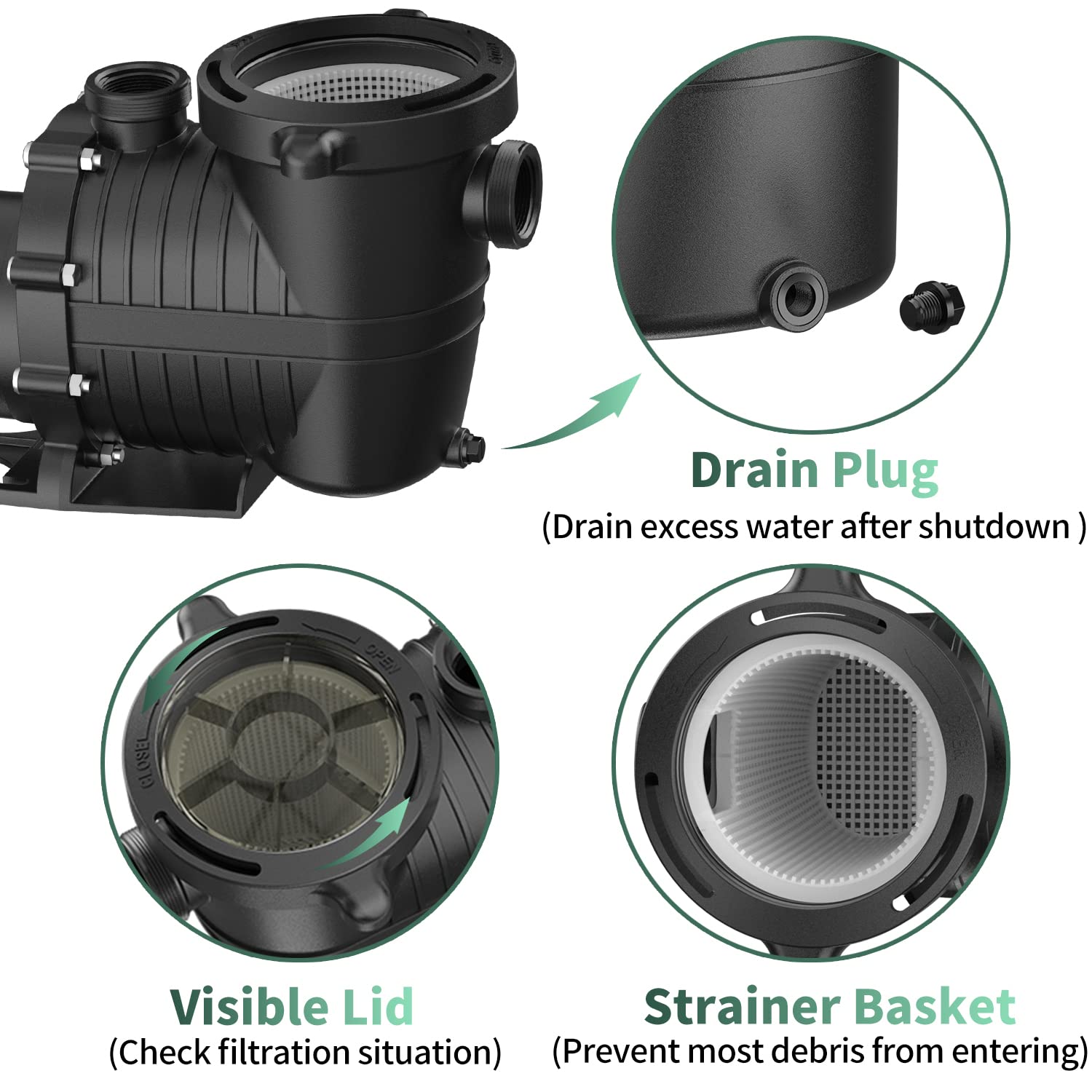 Pipopa 1.5HP 2-Speed Swimming Pool Pump - 4680GPH Flow Rate, 43ft Head Lift for Above Ground & Inground Pools | 230V AC 60Hz | Perfect for Backyard, Residential & Commercial Pool Maintenance