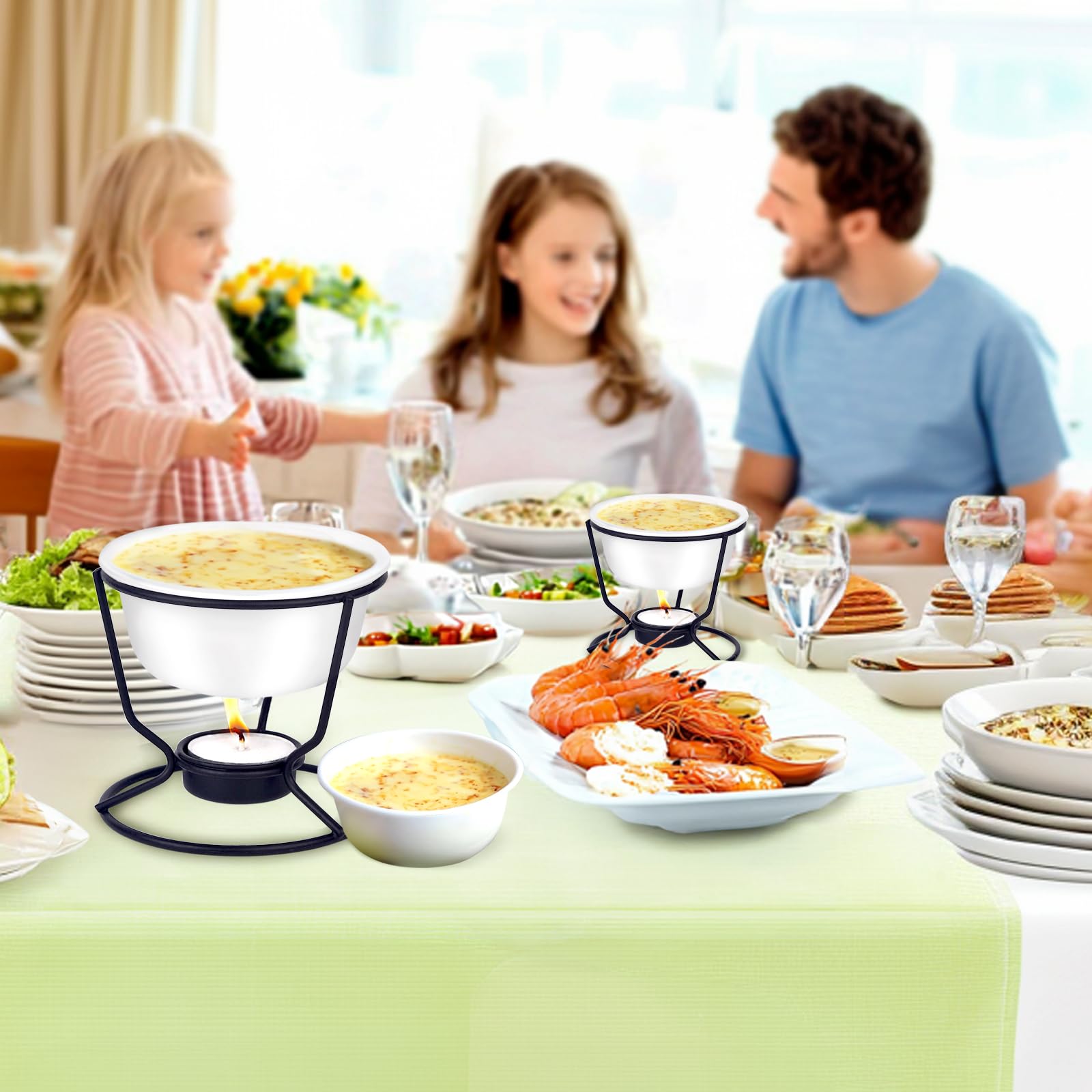 4-Piece Ceramic Butter Warmer Set for Seafood, Chocolate & Cheese - Includes Tealight Candles - Dishwasher Safe - Perfect for Fondue Parties, Lobster Dinners & Dessert Making