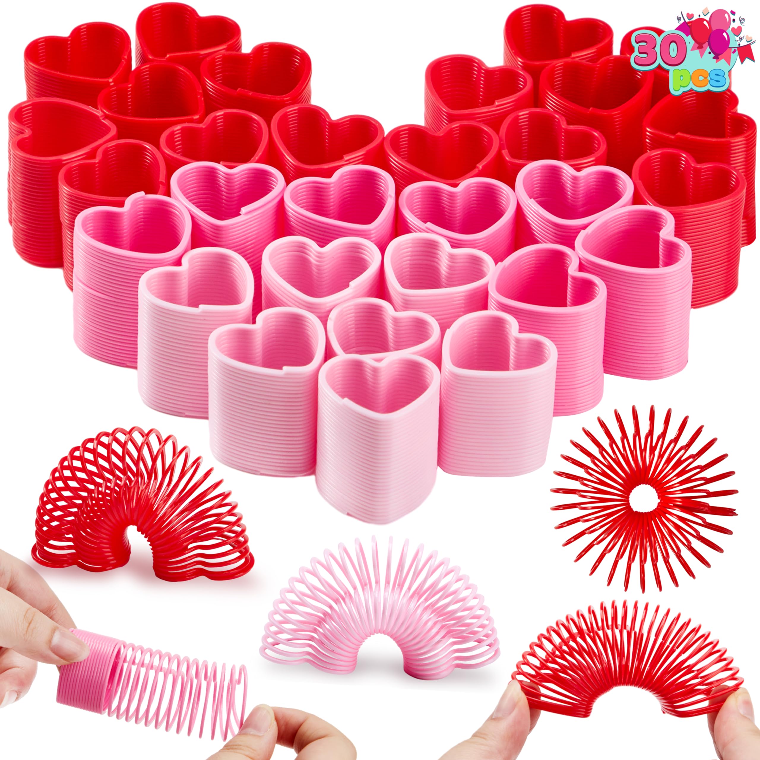 JOYIN 30 Packs Valentine's Day Party Favors - Mini Colorful Heart Coil Springs Fidget Toys for Kids, Stress Relief Sensory Toys for Classroom Exchange, School Prizes & Goodie Bag Fillers - Perfect for Valentine's Parties, Birthday Gifts & Anxiety Relief