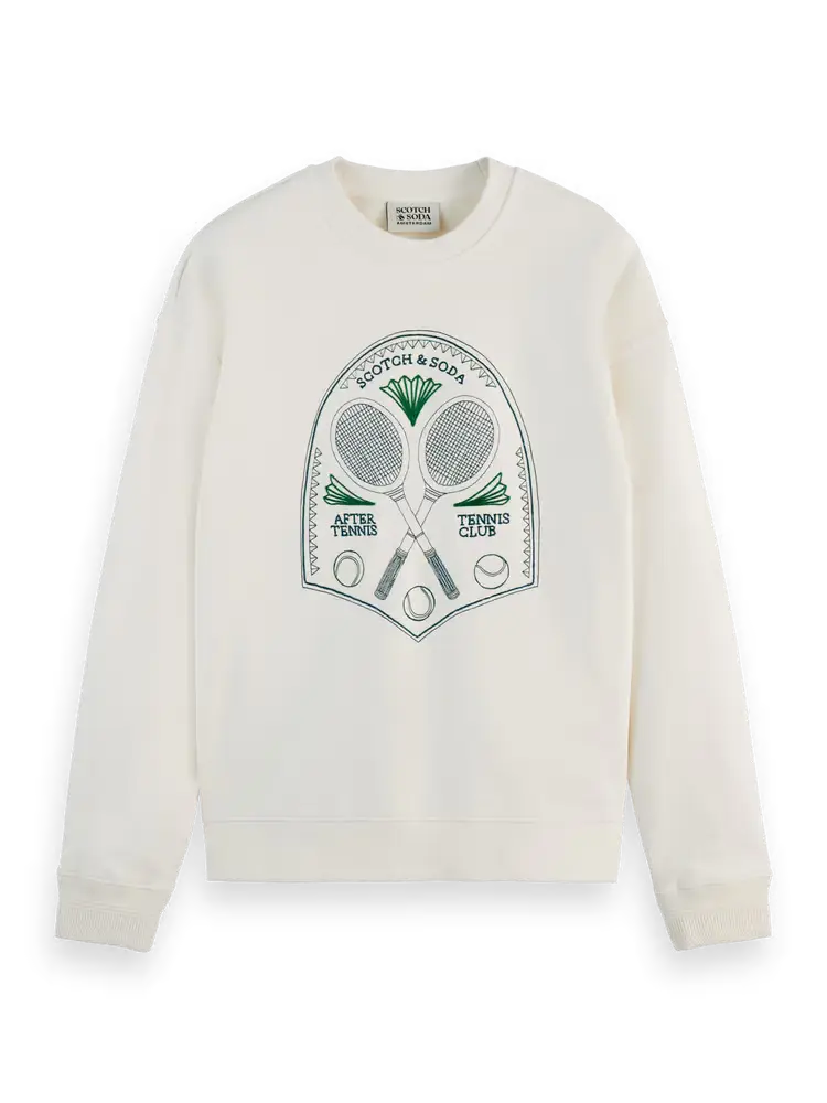 SCOTCH AND SODA Embroidered Tennis Artwork Relaxed T-Shirt - Casual Graphic Tee for Men & Women - Perfect for Tennis Lovers, Sports Fans & Streetwear Fashion