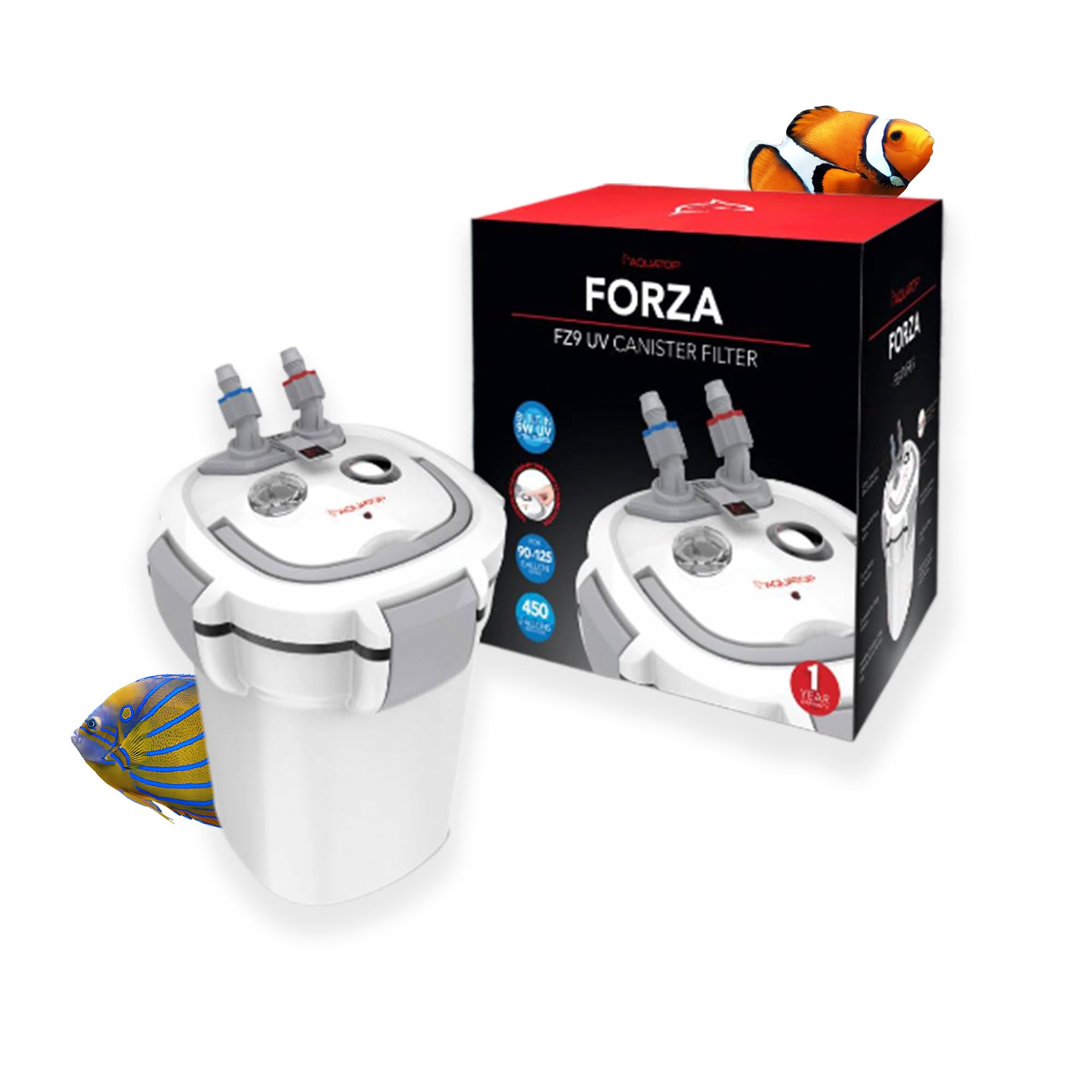 Aquatop Forza Premium Canister Filter with Built-in 9-Watt UV Lamp | Replaceable Carbon Cartridge | Freshwater & Saltwater Aquarium Filter System | Perfect for Fish Tanks, Reef Tanks and Aquatic Plants
