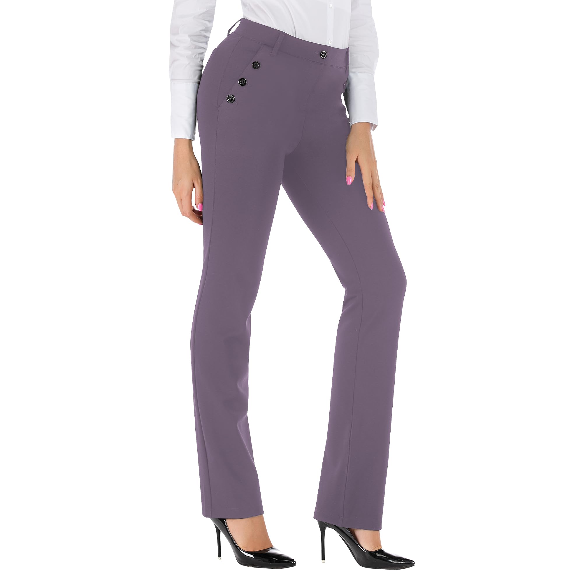 BIG ELEPHANT Women's Stretch Yoga Dress Pants - Business Office Casual Slacks with Pockets - Petite/Regular/Long/Tall Sizes - Perfect for Work, Travel & Everyday Comfort