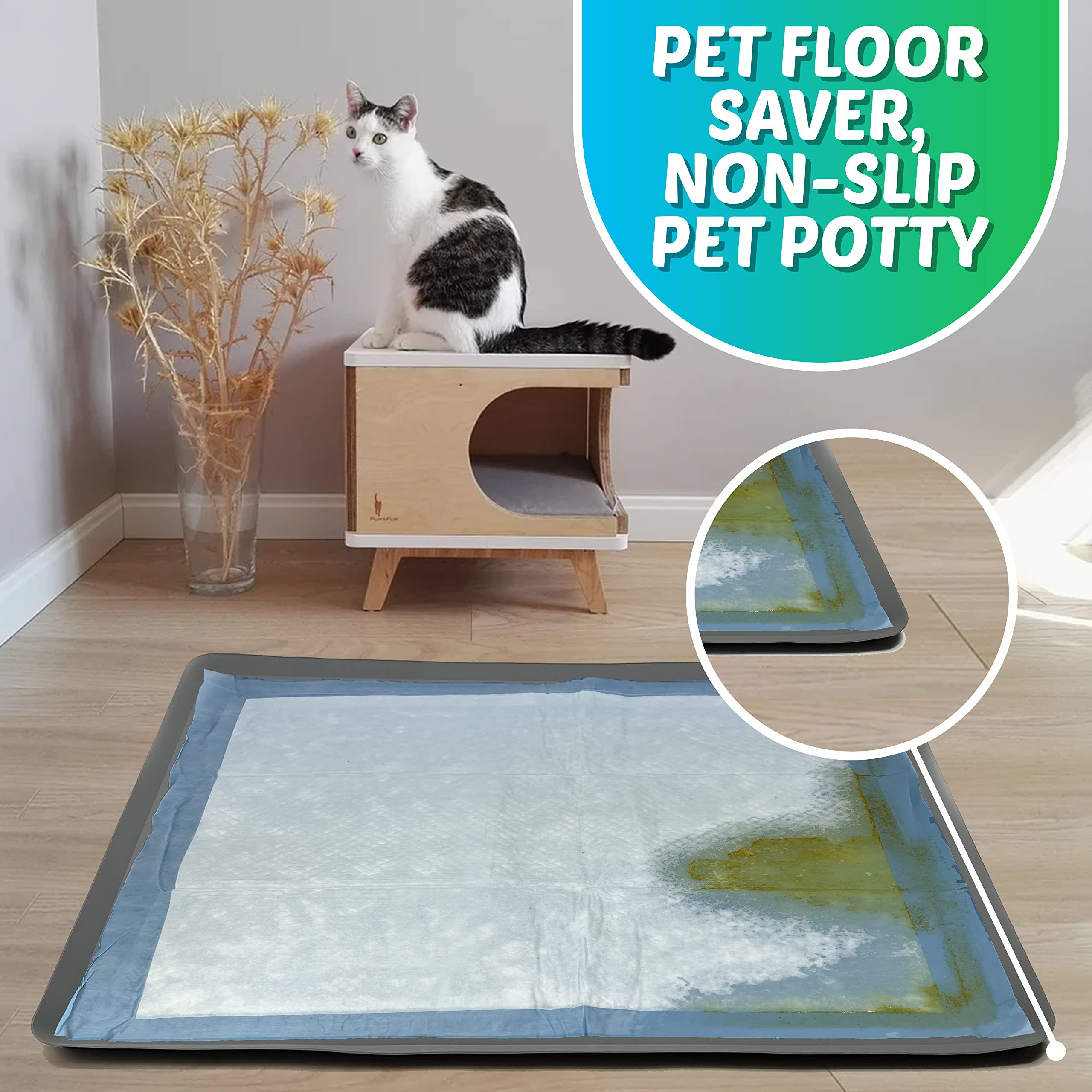 **Skywin 36 x 36 Inch No-Spill Leakproof Silicone Puppy Pad Holder - Easy to Clean, Washable & Reusable for Dogs & Cats - Perfect for Crates, Floors & Training (Grey)**