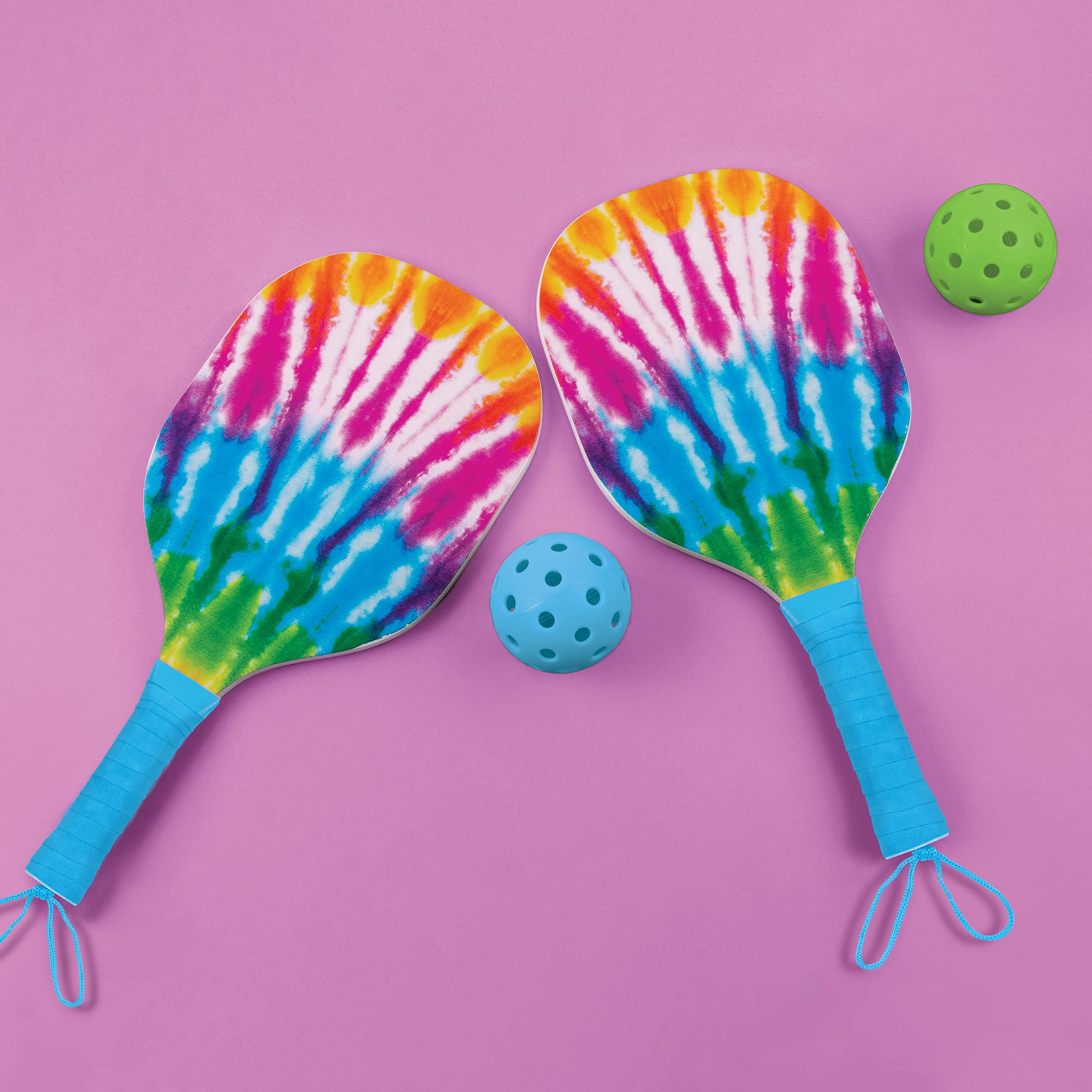 Make It Real 3C4G: Tie Dye 2-Person Portable Pickleball Set with Paddles & Balls - Perfect for Outdoor, Beach, Backyard Fun - Great Gift for Girls, Tweens & Kids Ages 8+ (Includes Drawstring Bag) - Ideal for Family Picnics, Park Games & Summer Activities