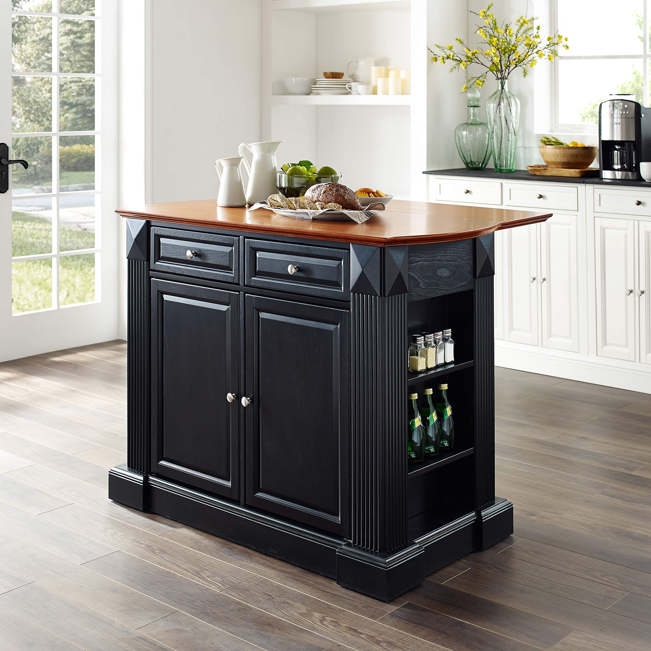 Crosley Black Drop Leaf Kitchen Island with Breakfast Bar - Expandable Dining Table for Small Spaces, Kitchen Storage & Countertop Workspace - Perfect for Apartments, Studios & Compact Homes
