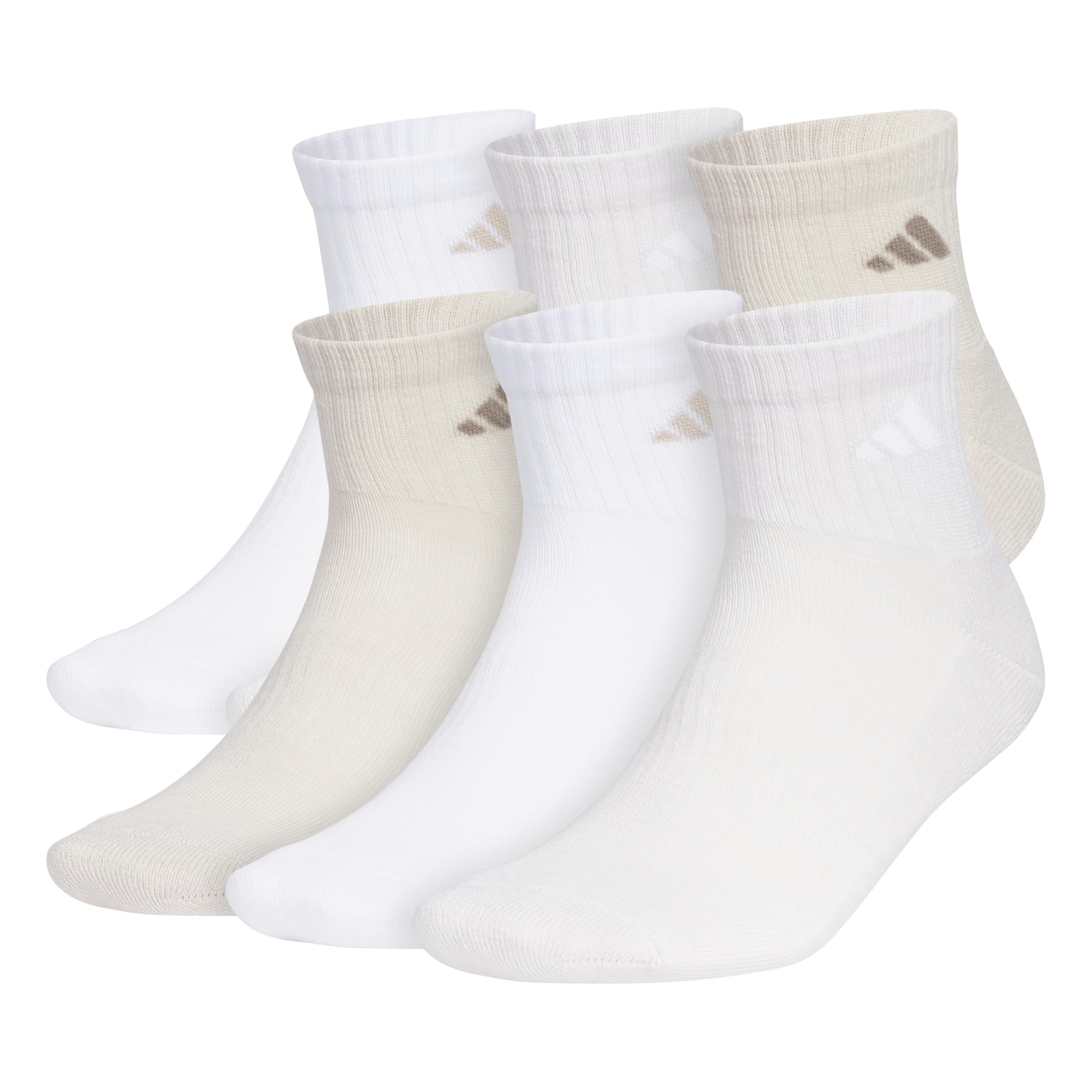 Adidas Men's Athletic Cushioned Quarter Socks with Arch Compression - 6 Pairs Pack - Perfect for Running, Gym Workouts & Everyday Comfort