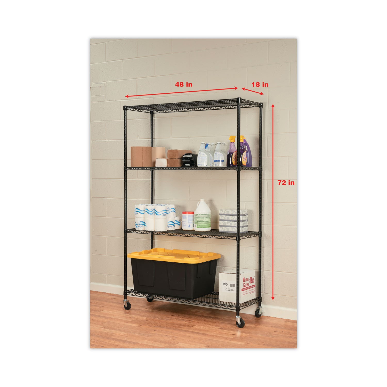 Alera® NSF Certified 4-Tier Wire Shelving Unit with Locking Casters - 48