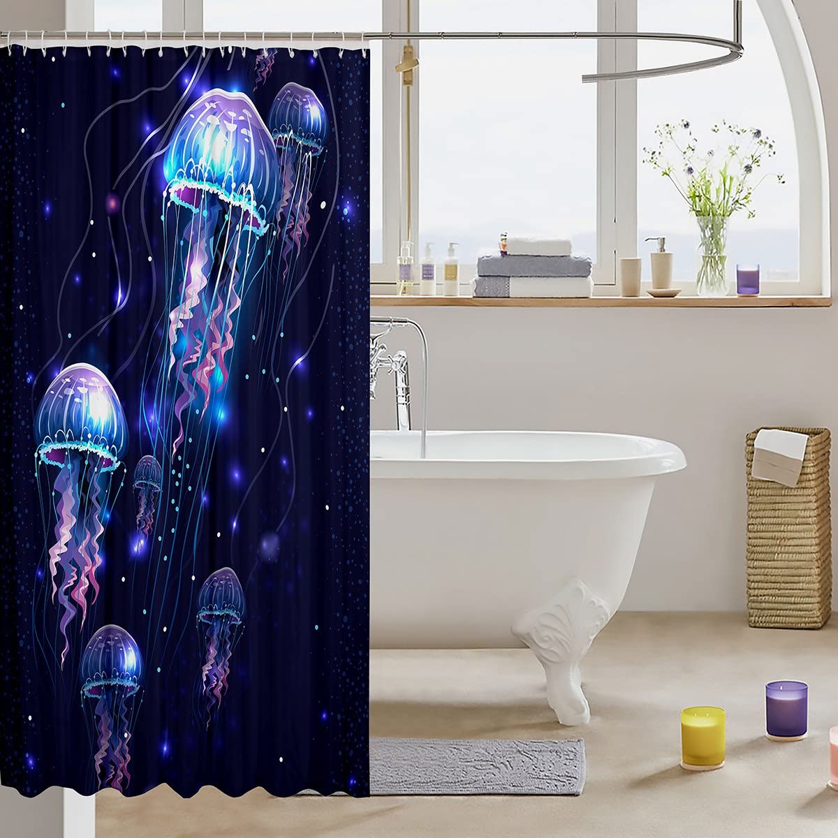 72x72 Inch Jellyfish Shower Curtain Set - Ocean Aquatic Animal Bathroom Decor with Sea Creature Underwater World Design - Waterproof Polyester Fabric for Kids & Adults - Perfect for Bathroom, Beach House, or Ocean-Themed Nursery Decor