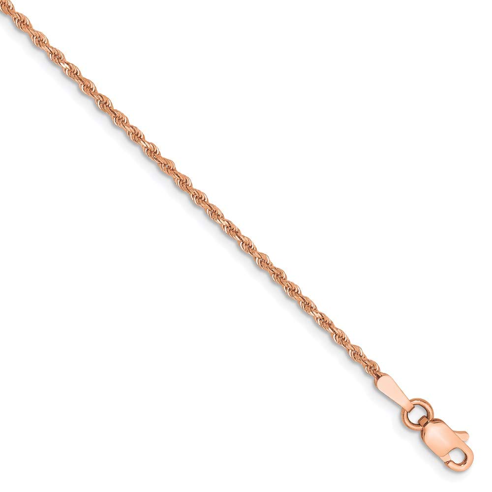 14K Rose Gold 1.50mm Diamond-Cut Rope Chain Anklet with Lobster Clasp - Dainty Ankle Bracelet for Women, Perfect for Beach, Wedding & Everyday Wear