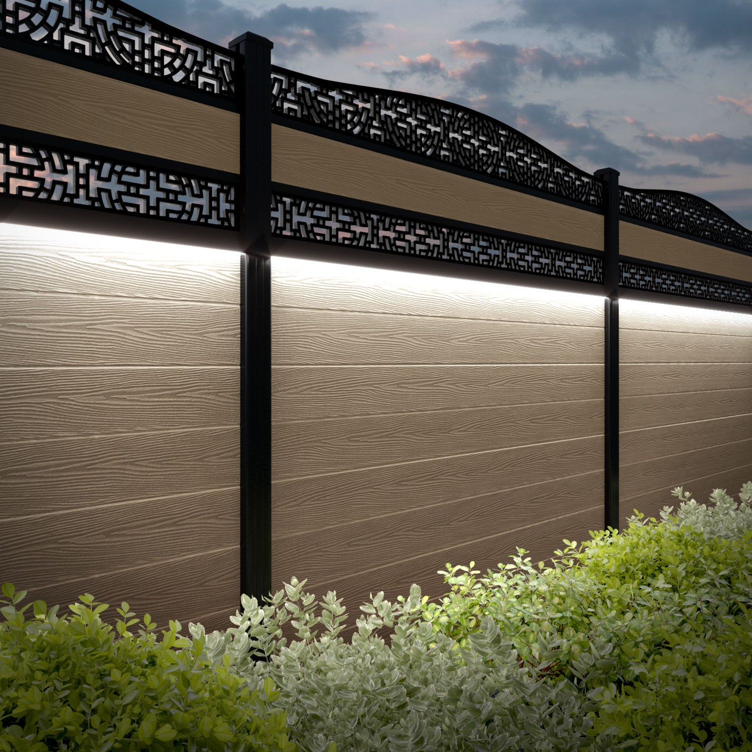 Classic Kumo Curved Top Split Screen Fence Panel - Light Oak Composite Wood Privacy Fence for Backyard, Garden & Patio | Weather-Resistant Outdoor Decoration