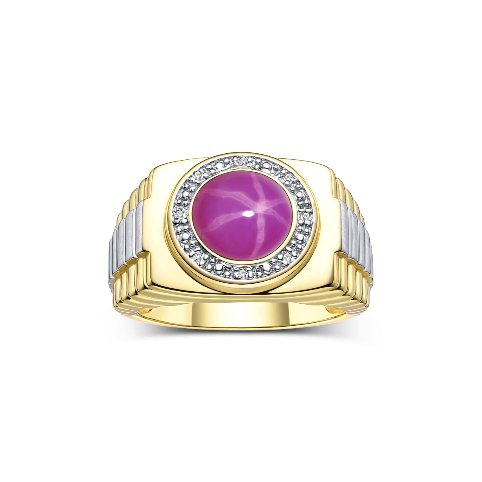 Rylos Men's Designer Rings - Round Cabochon Gemstone & Diamond Yellow Gold Plated Silver Ring (Sizes 8-13) | Luxury Men's Jewelry for Weddings, Anniversaries & Special Occasions