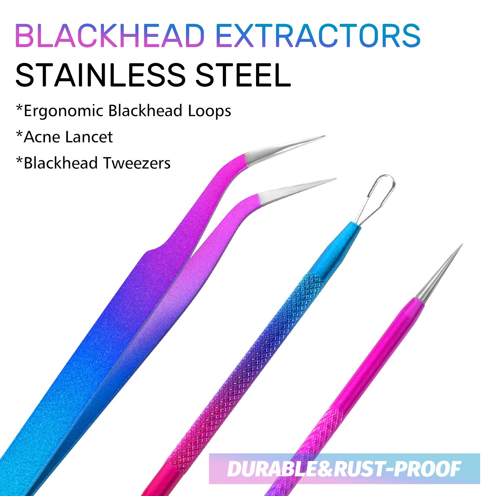 Professional Blackhead & Blemish Remover Tool Kit (3 PCS) - Stainless Steel Pimple Extractor for Acne, Whiteheads, Comedones & Ingrown Hairs | Facial Cleansing & Skin Care Essential for Spa & Home Use