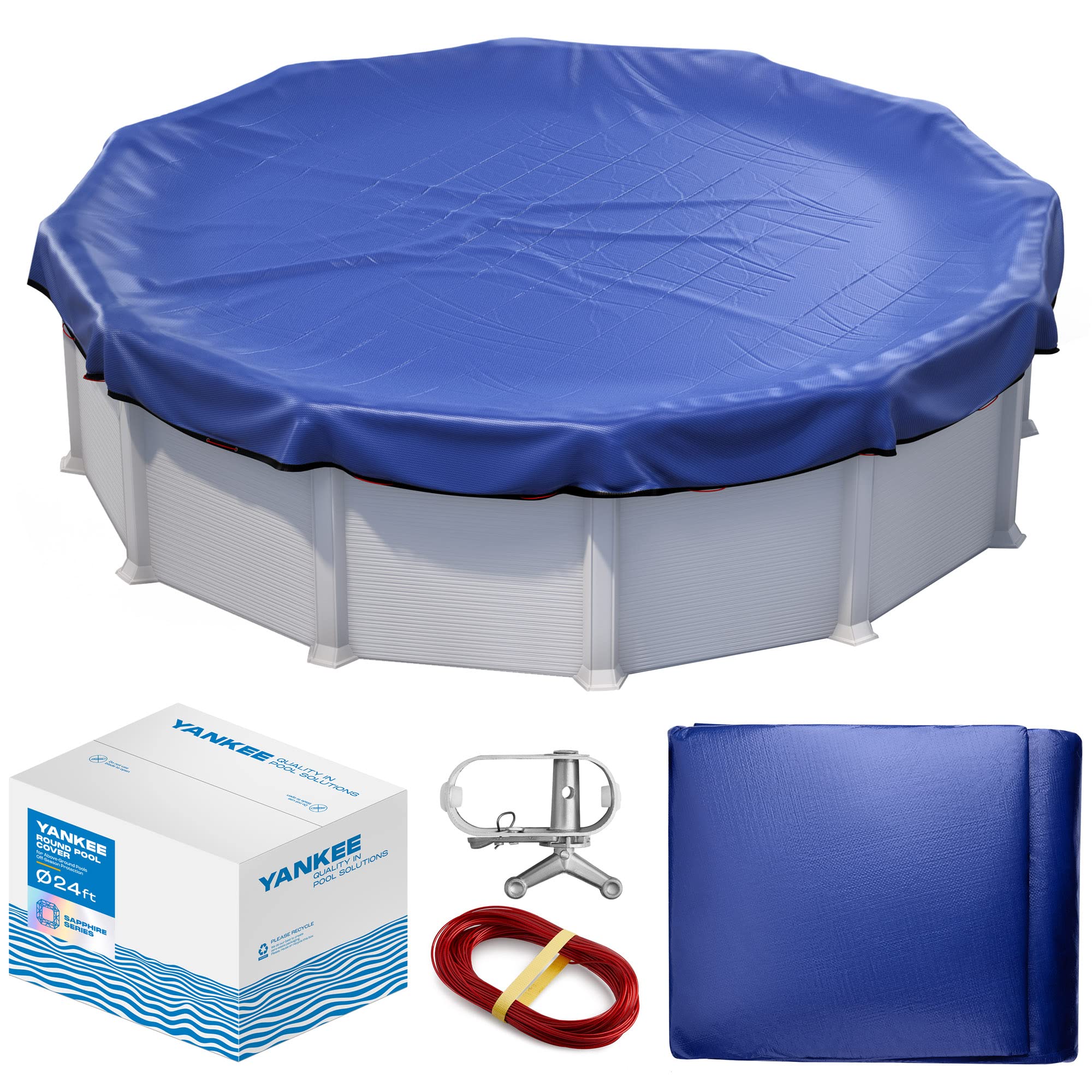 24 ft Round Winter Pool Cover for Above Ground Pools | Extra Thick & Durable Cold & UV Resistant Cover | Sapphire Series Premium Protection | Perfect for Winterizing & Protecting Your Above Ground Pool from Snow, Leaves & Debris