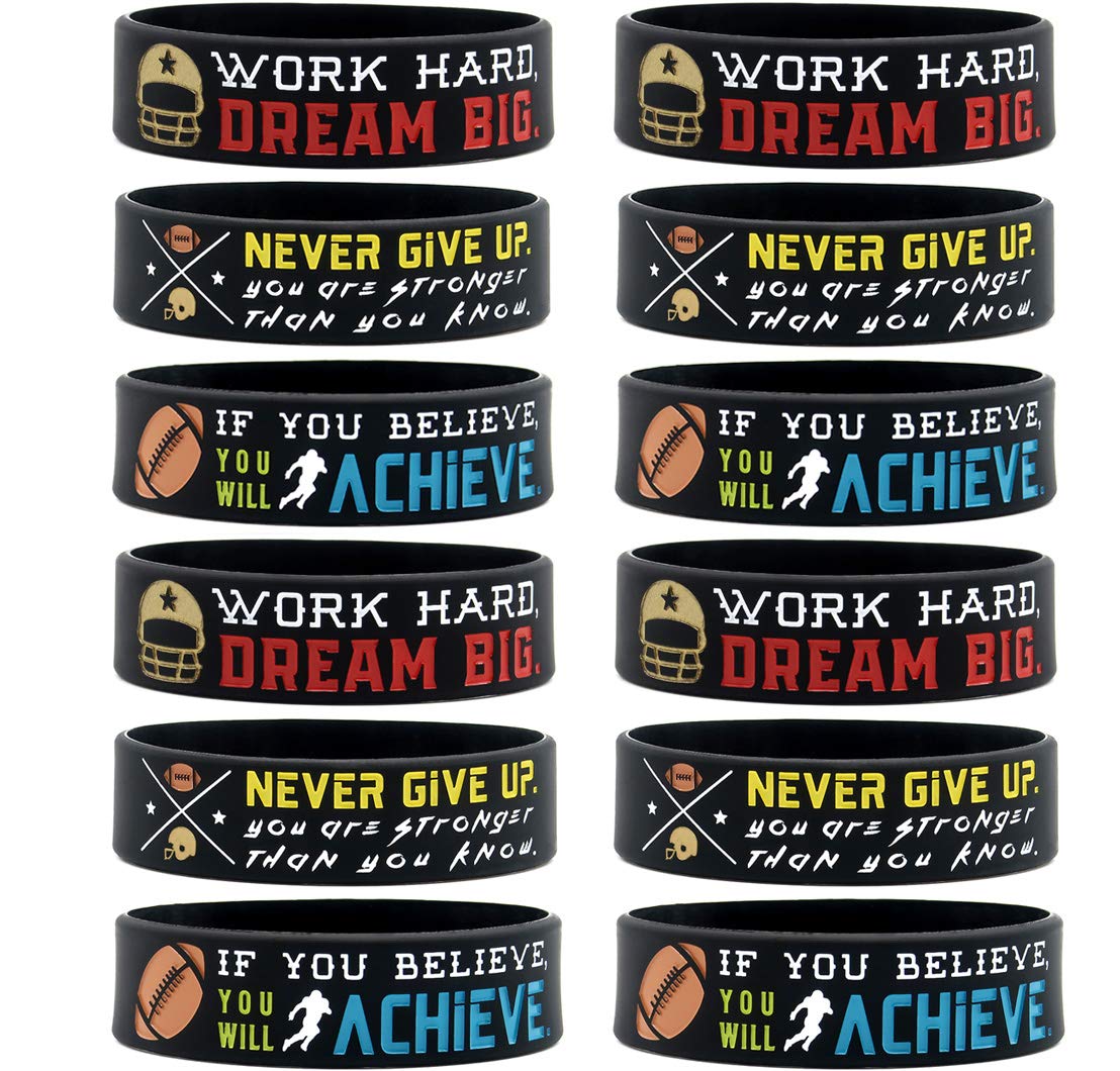 12-Pack Motivational Football Wristbands with Inspirational Quotes - Bulk Football Bracelets for Team Players, Coaches & Fans - Perfect for Football Games, Training, Team Gifts & Party Favors - Unisex Sports Wristbands for Men & Women