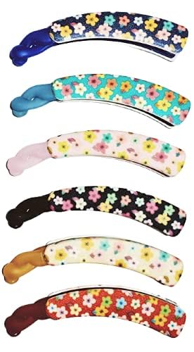 CHANDERKASH 4PCS Floral Print Banana Hair Clips - Classic Clincher Comb & Twist Clip for Women & Girls - Perfect for School, Work, Parties & Everyday Hairstyles