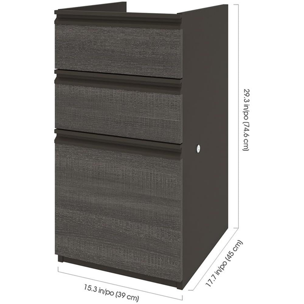 Bestar Prestige Plus 3-Drawer Add-On File Cabinet - Bark Gray & Slate - Office Storage Solution for Home & Business Organization