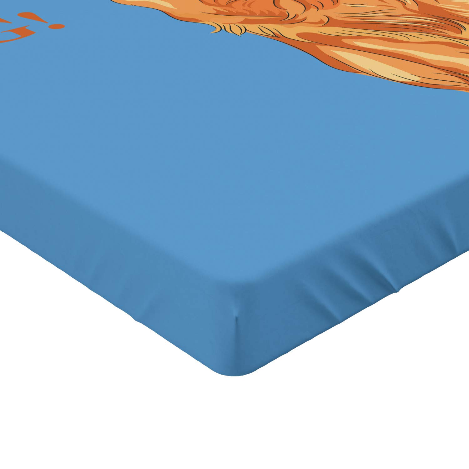Ambesonne Golden Retriever Fitted Sheet - Queen Size, Blue & Orange for Pet Lovers' Bedroom