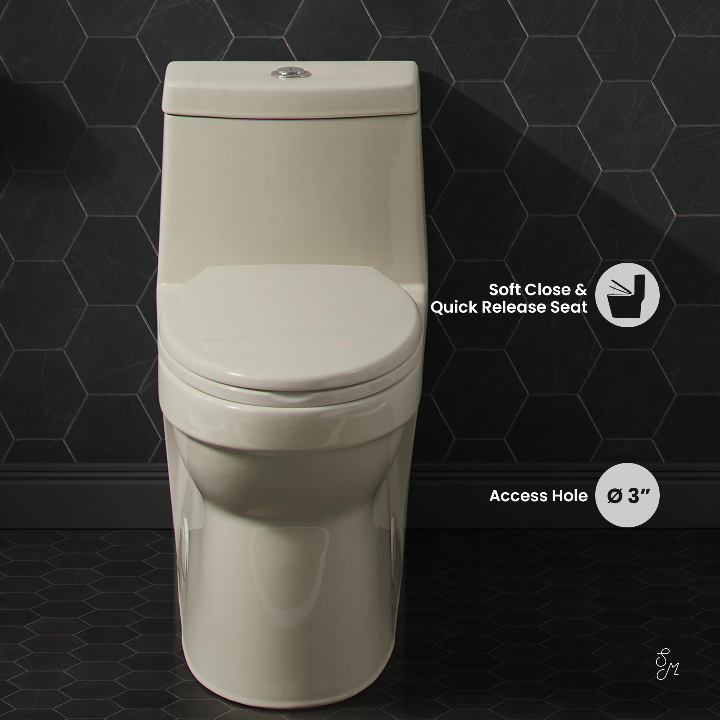 Swiss Madison SM-1T118 Virage One Piece Toilet - Modern Elongated ADA Compliant Dual Flush (0.8/1.28 GPF) Bathroom Toilet in Bisque - Perfect for Small Bathrooms, Powder Rooms & Water-Efficient Homes