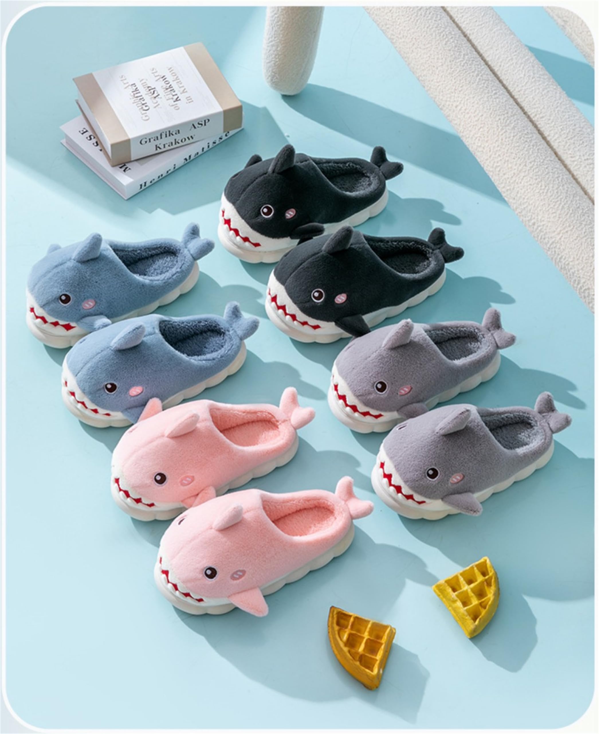 Cute Shark Slippers for Women - Warm Plush Animal House Slippers for Winter - Cozy Home Indoor & Outdoor Wear