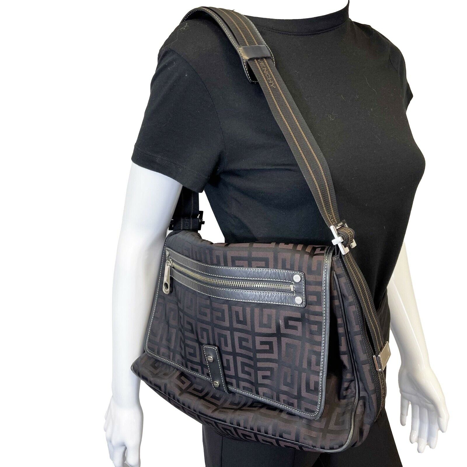 Givenchy GG Monogram Nylon Flap Shoulder Bag - Black & Brown Signature Designer Crossbody Purse for Women | Perfect for Work, Travel & Evening Events