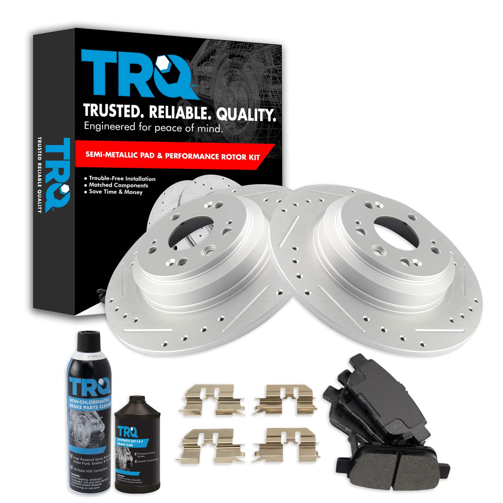 TRQ High-Performance Front Brake Rotor & Semi-Metallic Pad Kit with Chemicals - Perfect for Daily Commuting, Highway Driving & Performance Upgrades