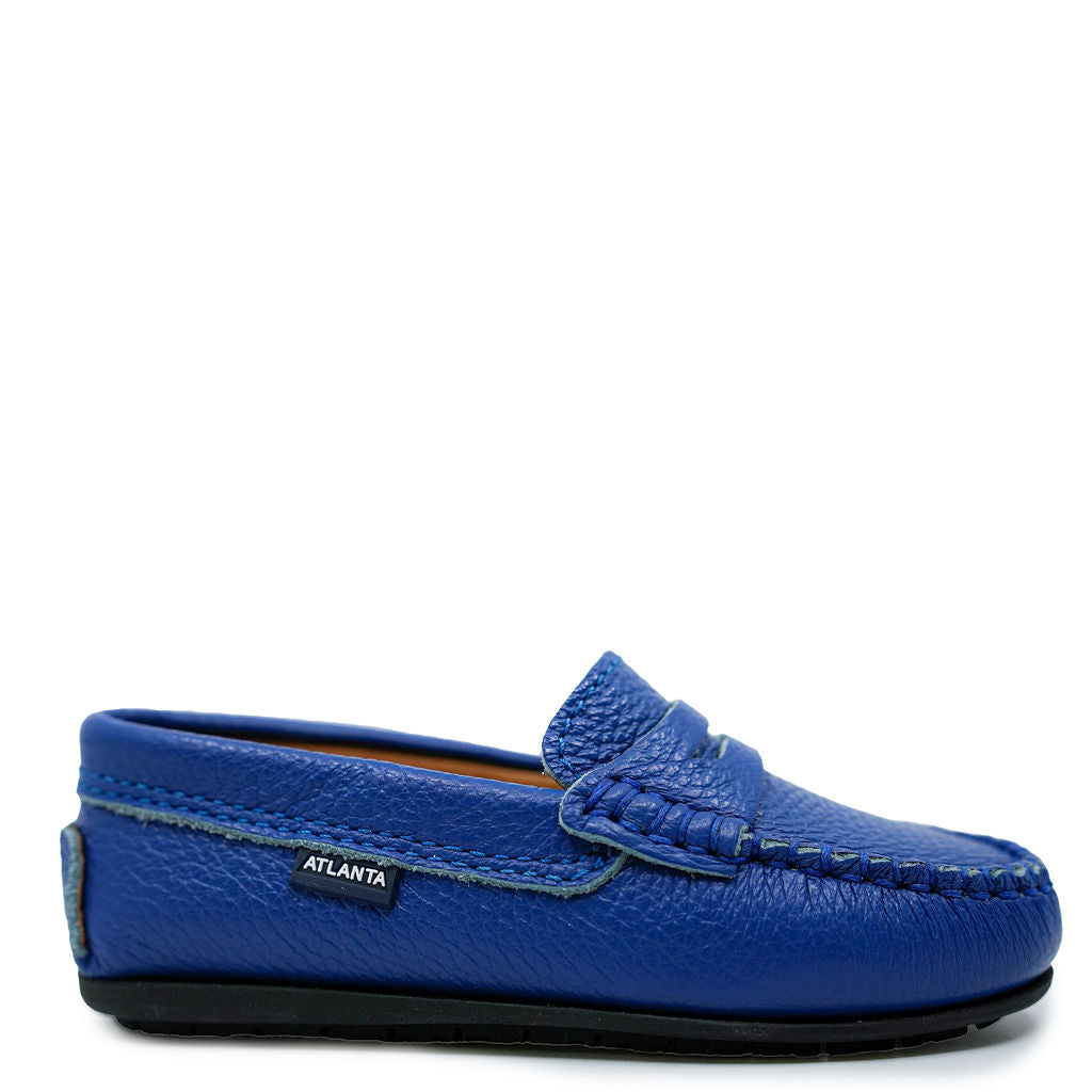Royal Blue Pebbled Leather Penny Loafers for Men - Comfortable Atlanta Moccasin Style Slip-On Shoes - Perfect for Business Casual, Office & Formal Occasions