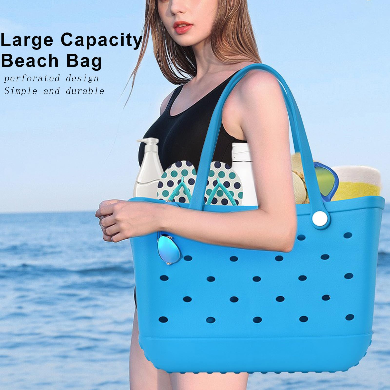 Waterproof Large Rubber Beach Tote Bag - Durable, Washable & Tip-Proof Open Tote for Beach, Pool, Boat & Sports | Perfect for Summer Outings, Travel & Outdoor Activities