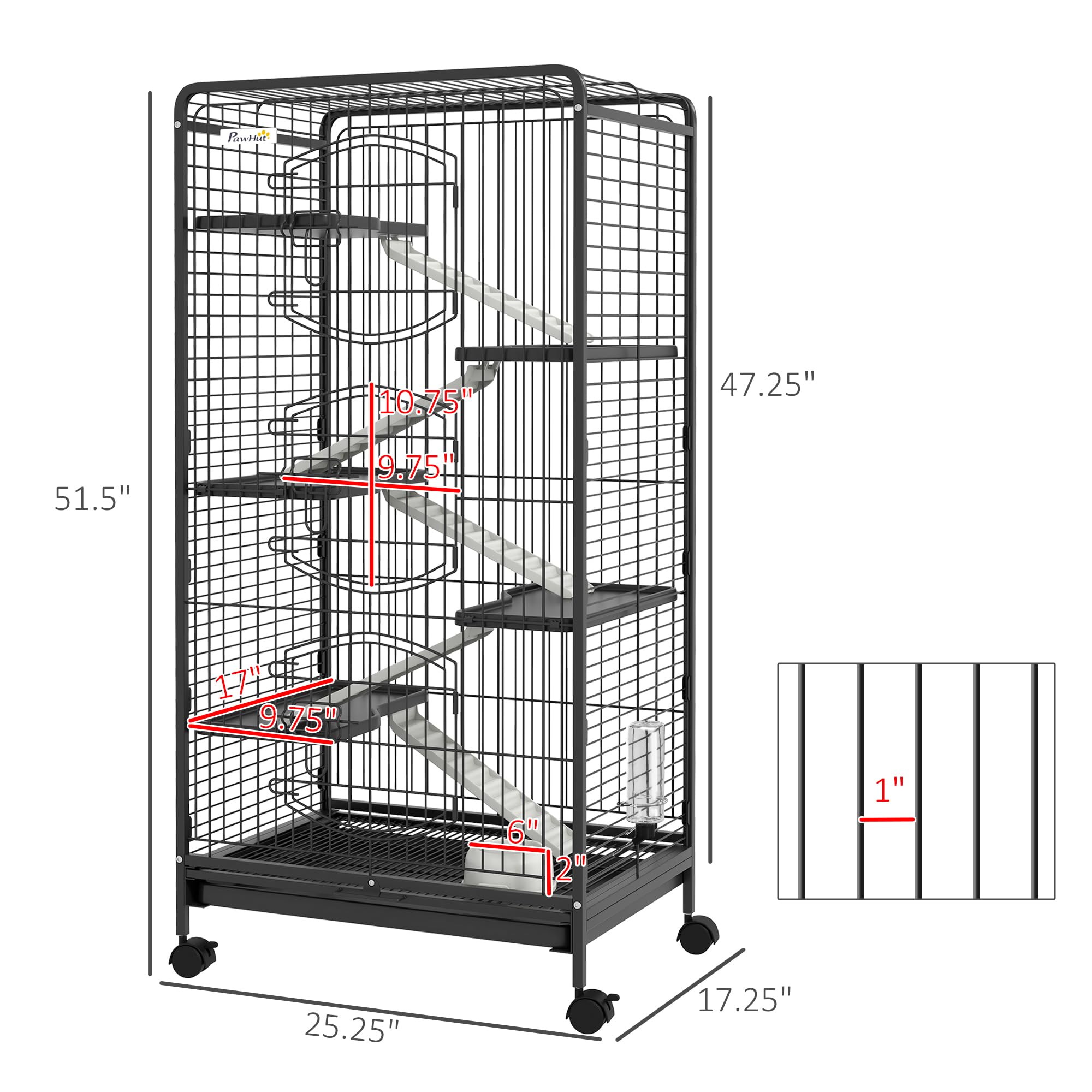 PawHut 6-Tier Small Animal Cage for Dwarf Rabbits, Chinchillas & Ferrets - 52