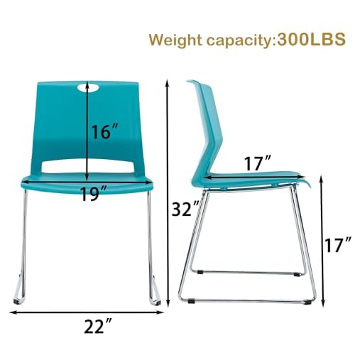 Blue Stacking Chairs Set of 4 - Armless Plastic Reception Chairs with Wide Seat | Stackable Conference, Training & Dining Room Chairs | Perfect for Office Meetings, School Classrooms & Home Events