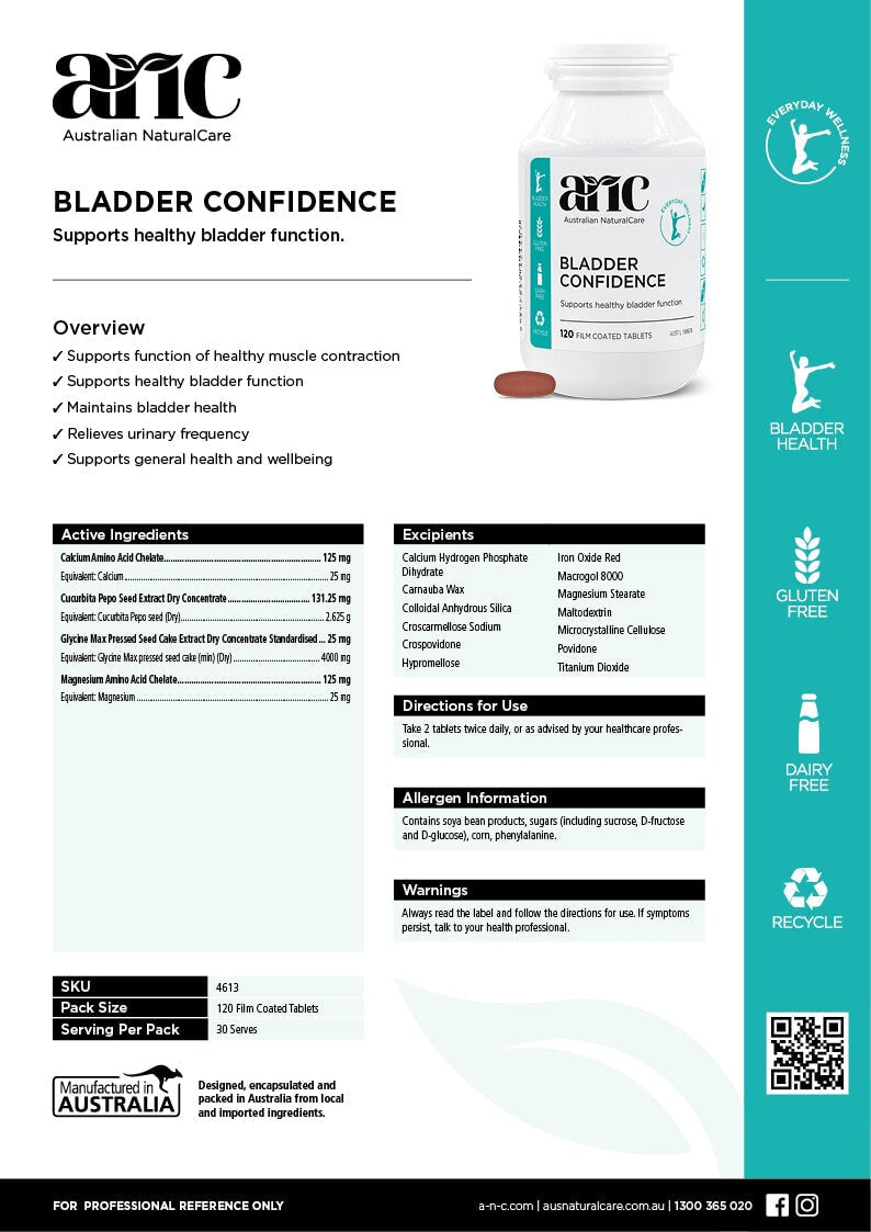 Australian Natural Care Bladder Confidence Supplement - 120 Tablets for Urinary Tract Support | Promotes Bladder Health & Comfort | Ideal for Women & Men with Frequent Urination