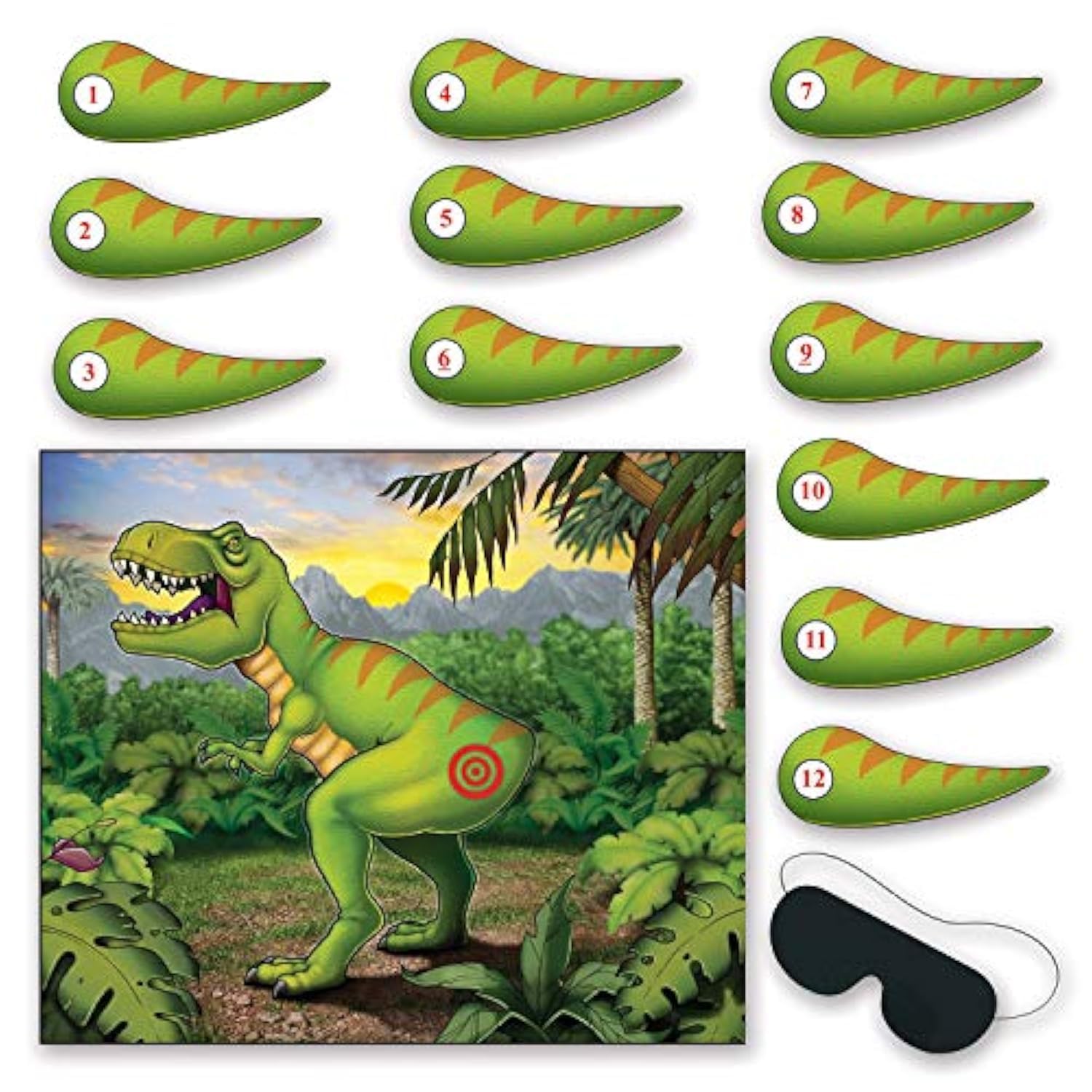 Beistle Pin The Tail On The Dinosaur Game - Fun Kids Party Activity for Birthday Celebrations and Family Game Nights