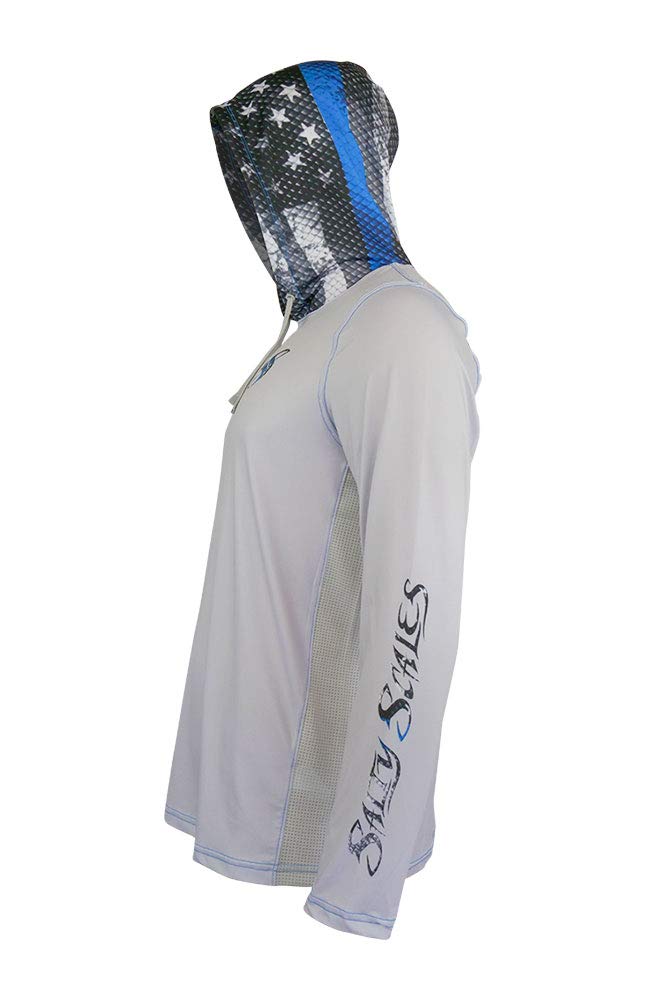 Men's UPF 50+ Performance Fishing Hoodie - Salty Scales Blue Line Leo/Snook Sun Protection Shirt for Saltwater Anglers | Perfect for Offshore Fishing, Boating & Outdoor Water Sports