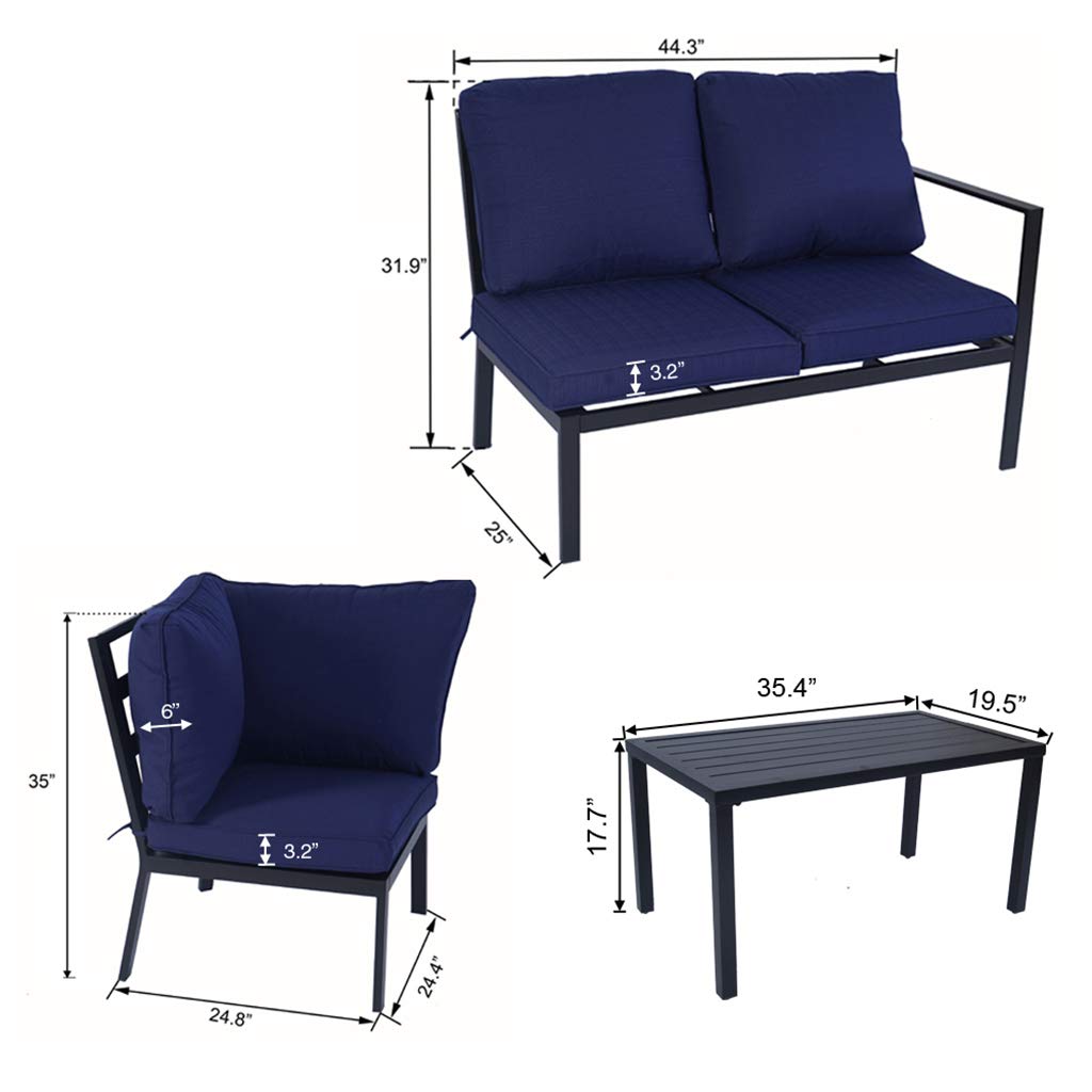**Kozyard 4-Piece Outdoor Sofa Set - Heavy-Duty Metal Frame & Weather-Resistant Cushions - Patio, Garden, or Backyard Conversation Set - Navy Blue - Perfect for Relaxing, Entertaining, and Outdoor Gatherings**
