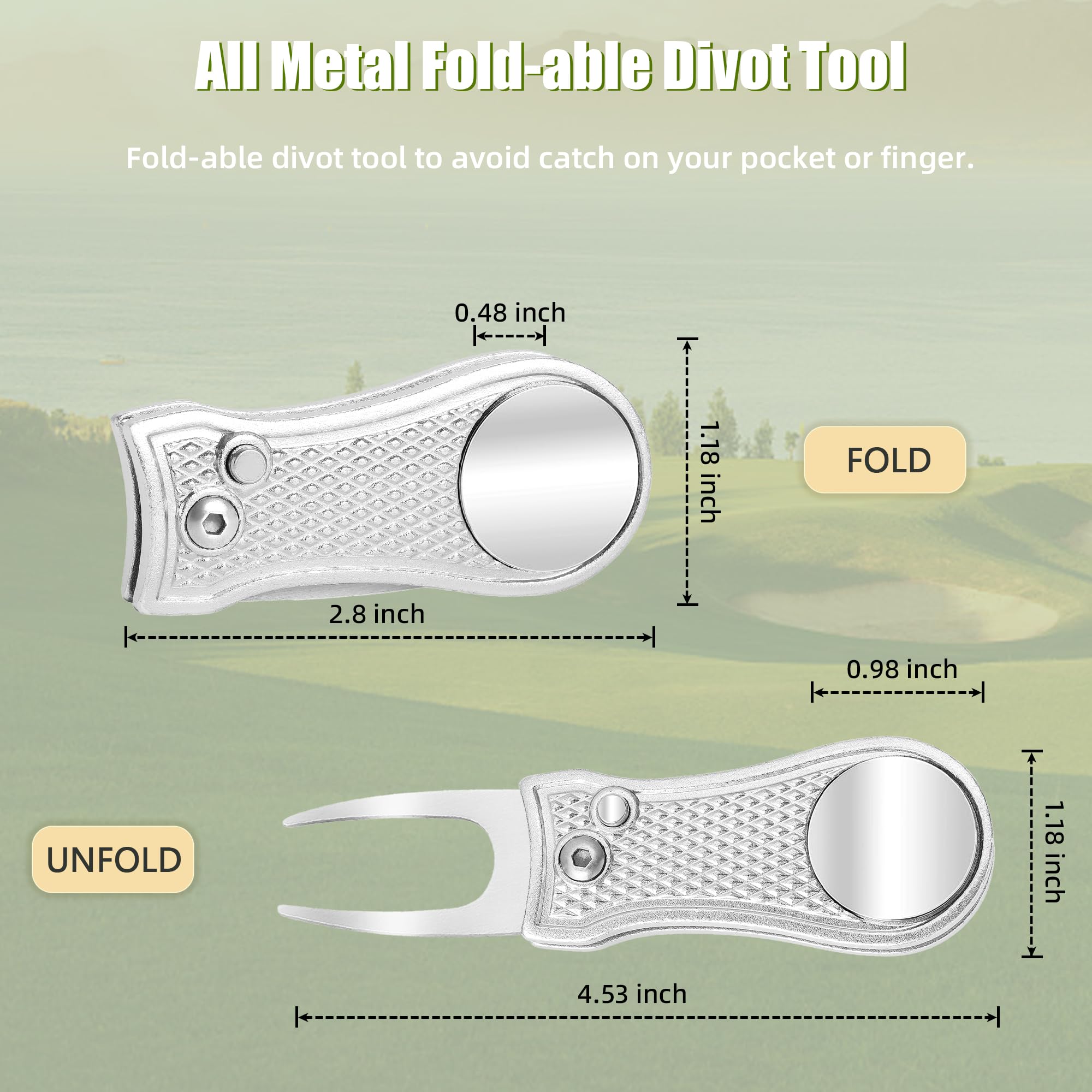 Premium All-Metal Golf Divot Repair Tool with Pop-Up Button & Magnetic Ball Marker - Foldable Design for Easy Storage | Perfect for Golf Course Greens, Practice Sessions & Tournament Play
