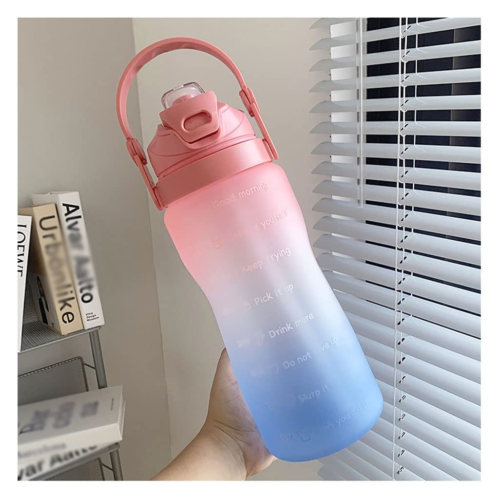 Large Capacity Motivational Water Bottle with Time Marker - 32oz Gradient Color Plastic Sports Water Jug for Fitness, Outdoor & Gym - BPA Free Frosted Drinking Mug for Hydration Tracking