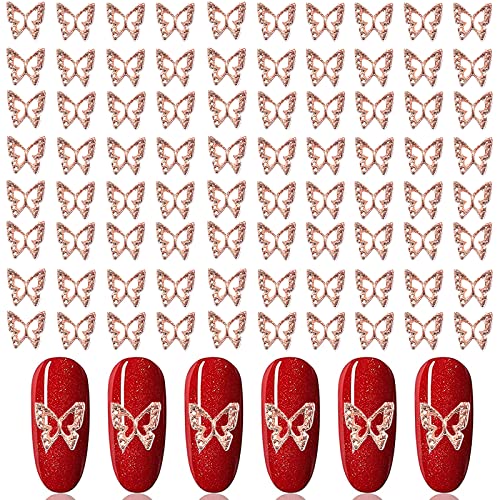 100pcs Rose Gold Butterfly Nail Charms