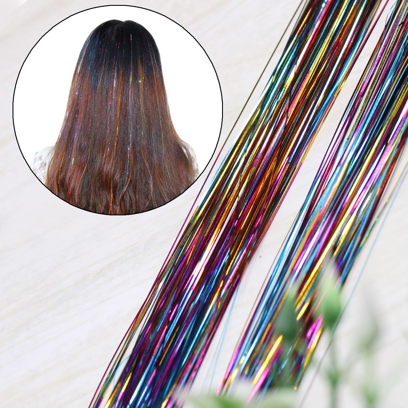 Kabello Glitter Tinsel Hair Extensions - Shimmering Multicolor Clip-in Hair Accessories for Parties, Raves & Festivals | Eye-Catching & Reusable
