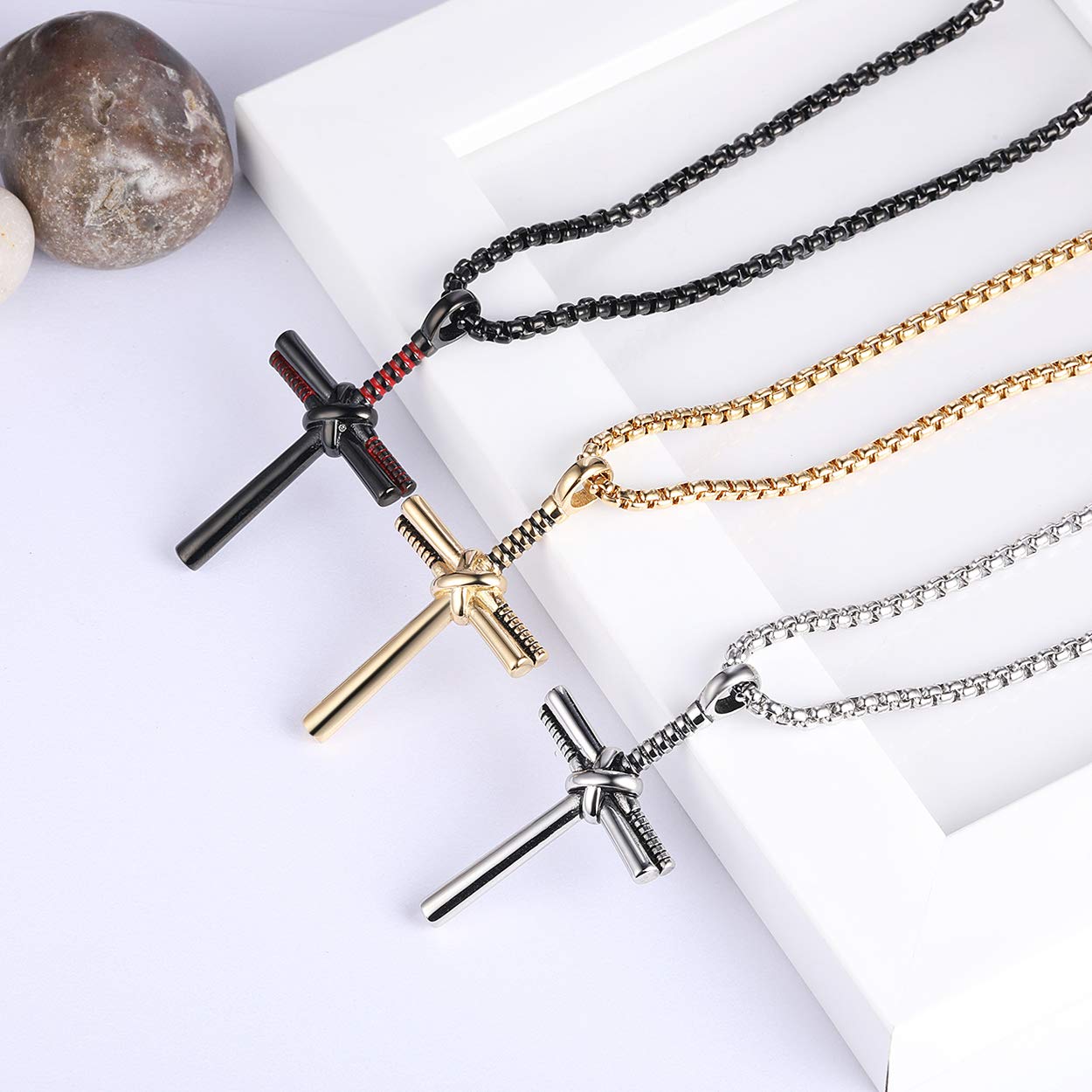 Rehoboth Baseball Bat Cross Pendant Necklace for Men & Women - 24