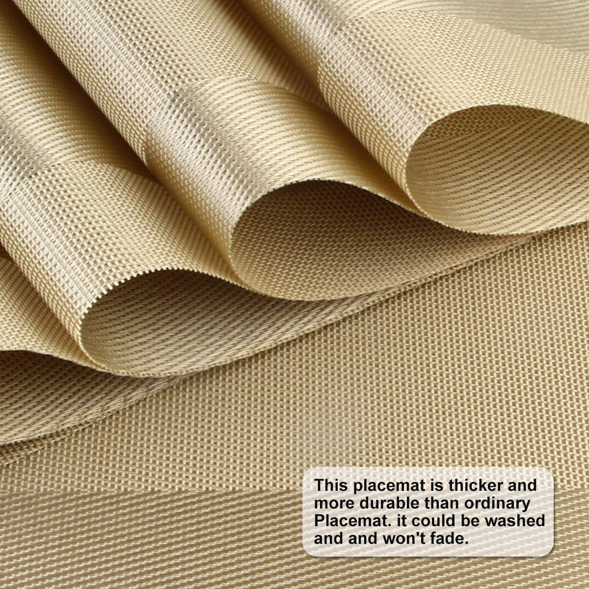 DACHUI Set of 6 Woven PVC Placemats for Dining Table - Gold, Washable & Durable Table Mats for Kitchen, Restaurant, and Home Decor - Perfect for Everyday Meals, Dinner Parties, and Holiday Gatherings