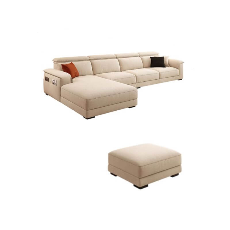 L-Shaped & Straight Left Sofa Chaise with Adjustable Headrest & Natural Wood Support - Perfect for Living Rooms, Home Theaters & Small Spaces