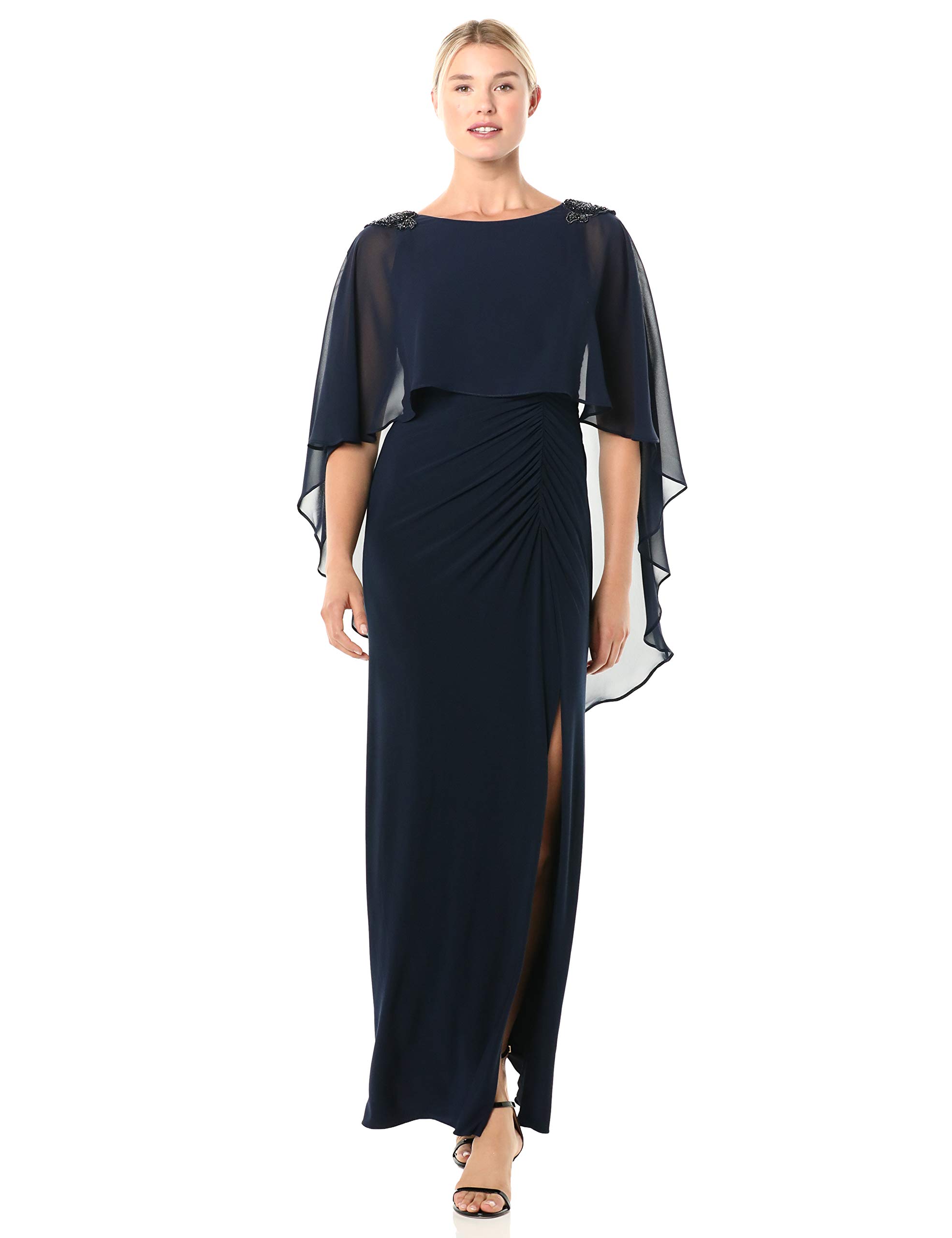 Adrianna Papell Women's Elegant Chiffon Capelet Jersey Gown for Evening Dresses & Formal Occasions | Plus Size Wedding Guest Dress & Special Events Attire