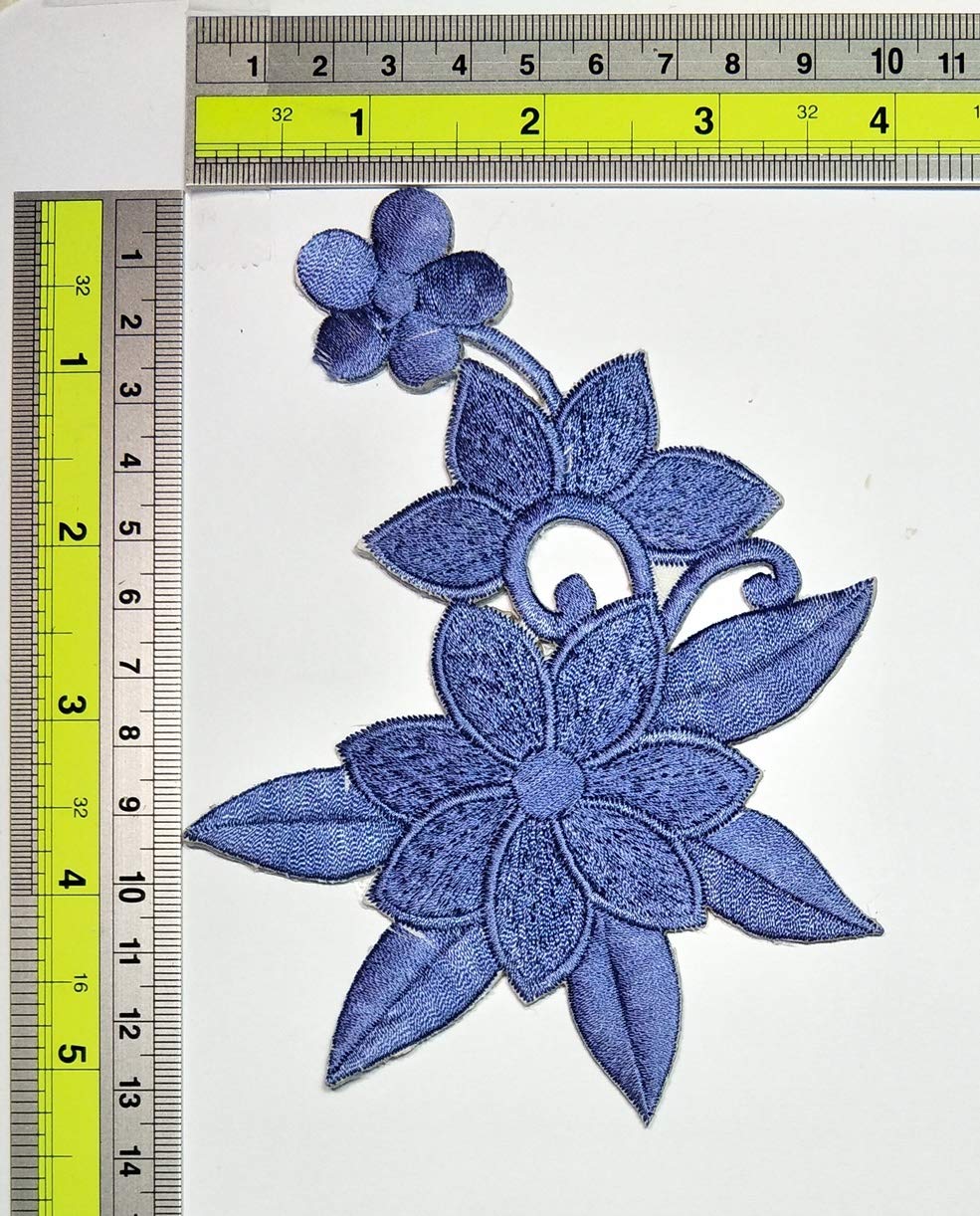 Blue Hibiscus Flower Iron-On Patch - Boho Embroidered Applique for DIY Sewing, Costumes & Accessories - Perfect for Jackets, Bags & Denim Upcycling