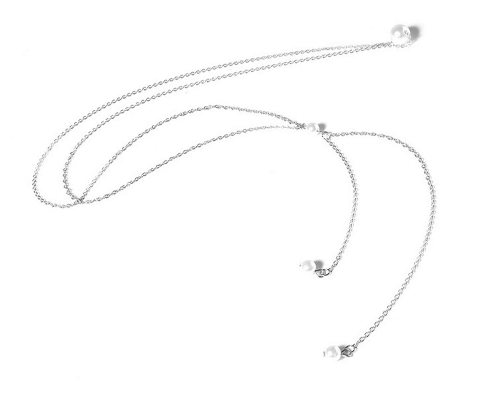 Elegant Pearl Back Chain Necklace for Women - Silver Bridal Wedding Jewelry, Perfect for Brides, Prom, and Special Occasions