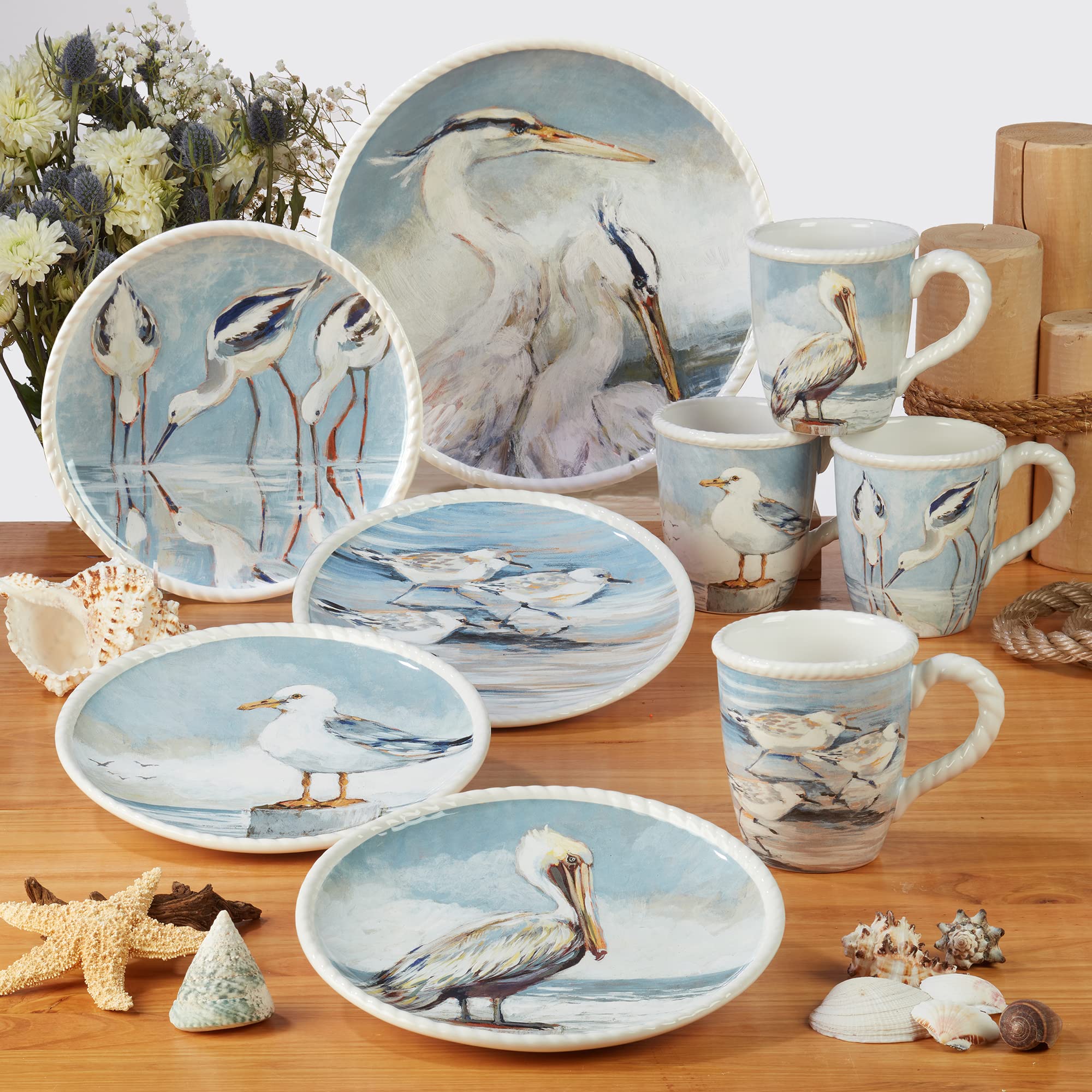Certified International Shorebirds 16-Piece Dinnerware Set - Service for 4 - Multicolor Plates, Bowls & Mugs - Elegant Dinnerware for Family Meals, Holiday Gatherings & Restaurant Use