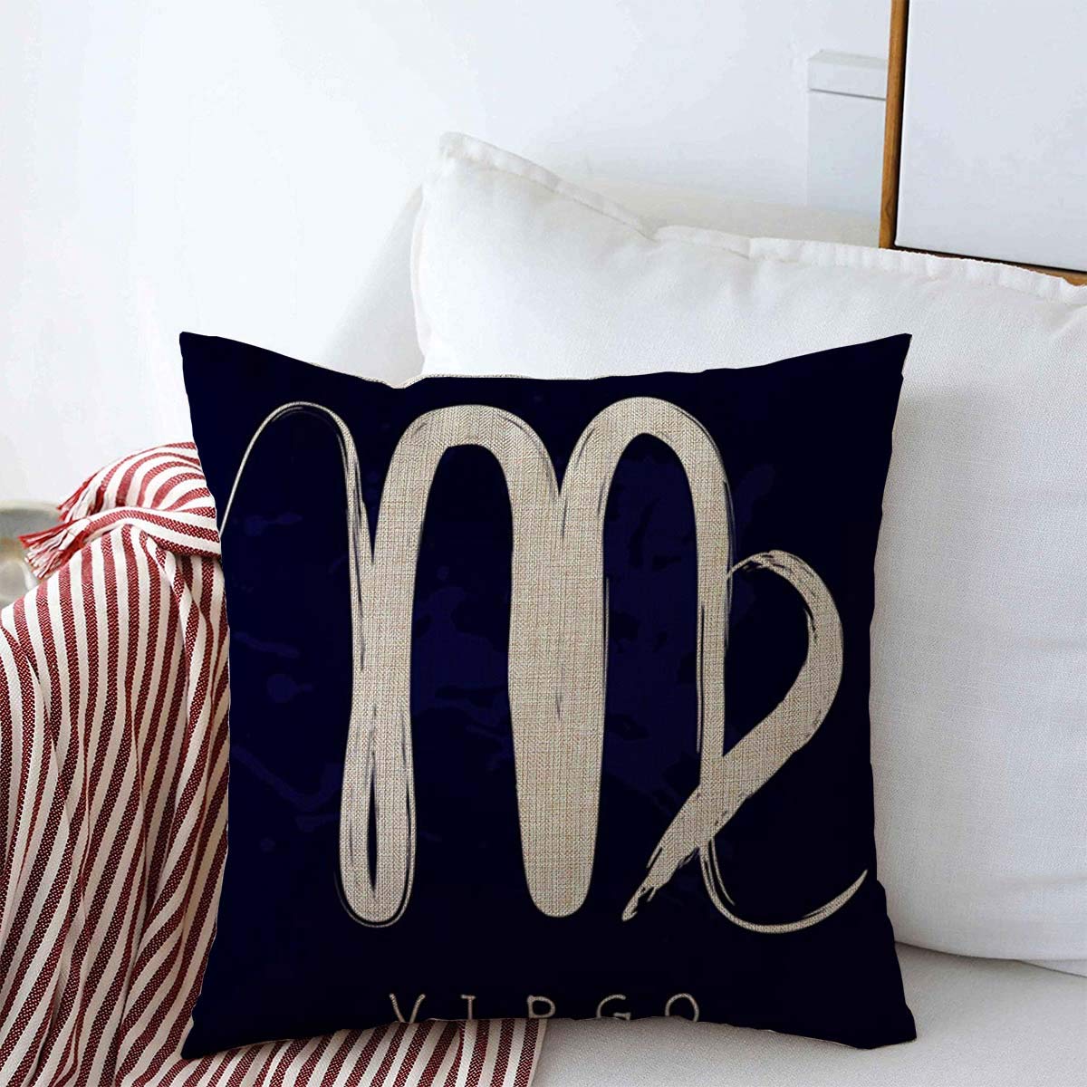 20x20 Inch Virgo Zodiac Throw Pillow Cover - Blue Star Astrology Design, Cotton Linen Blend Cushion Case for Sofa, Bed & Home Decor - Perfect for Fall Season & Horoscope Lovers